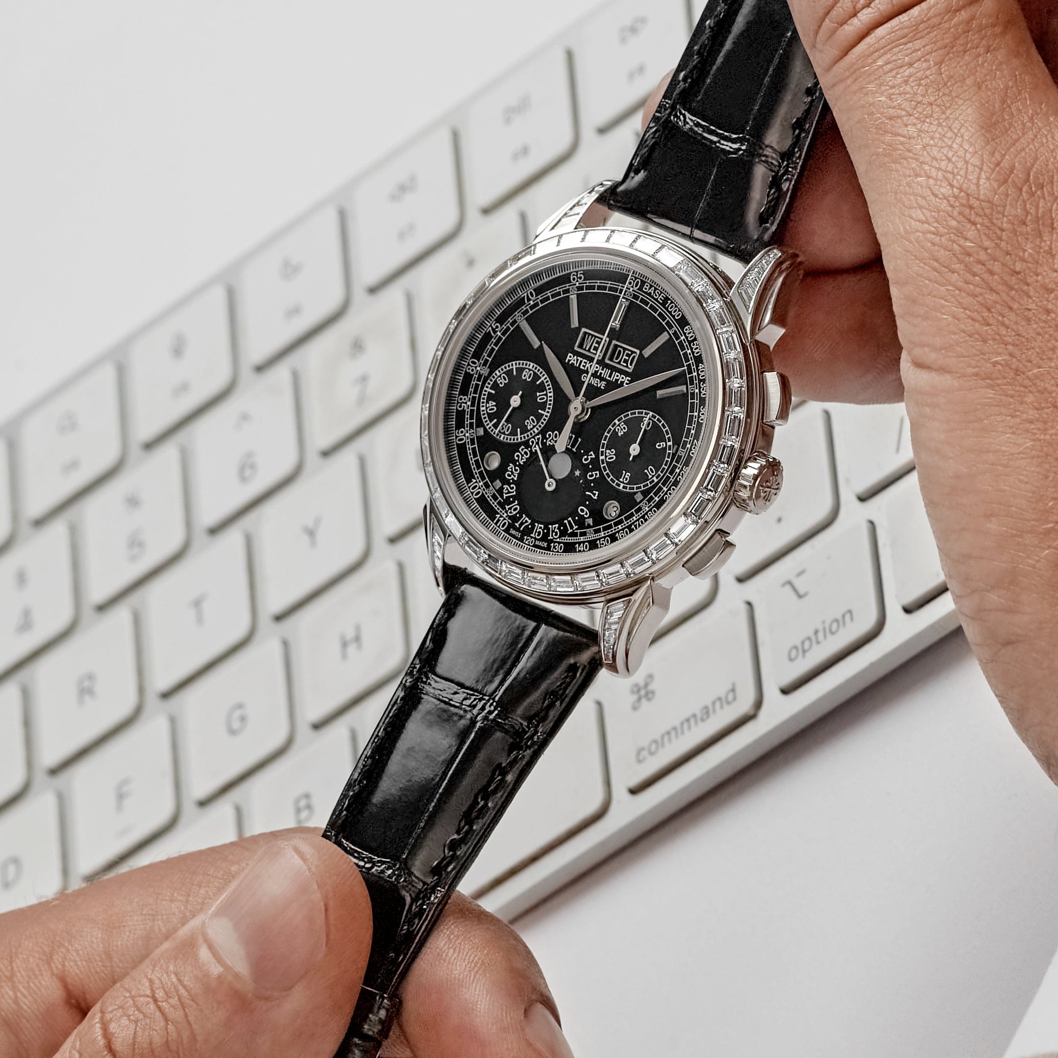Patek Philippe Grand Complications 5271P-001 Perpetual Calendar Platinum Black Dial Baguette Bezel