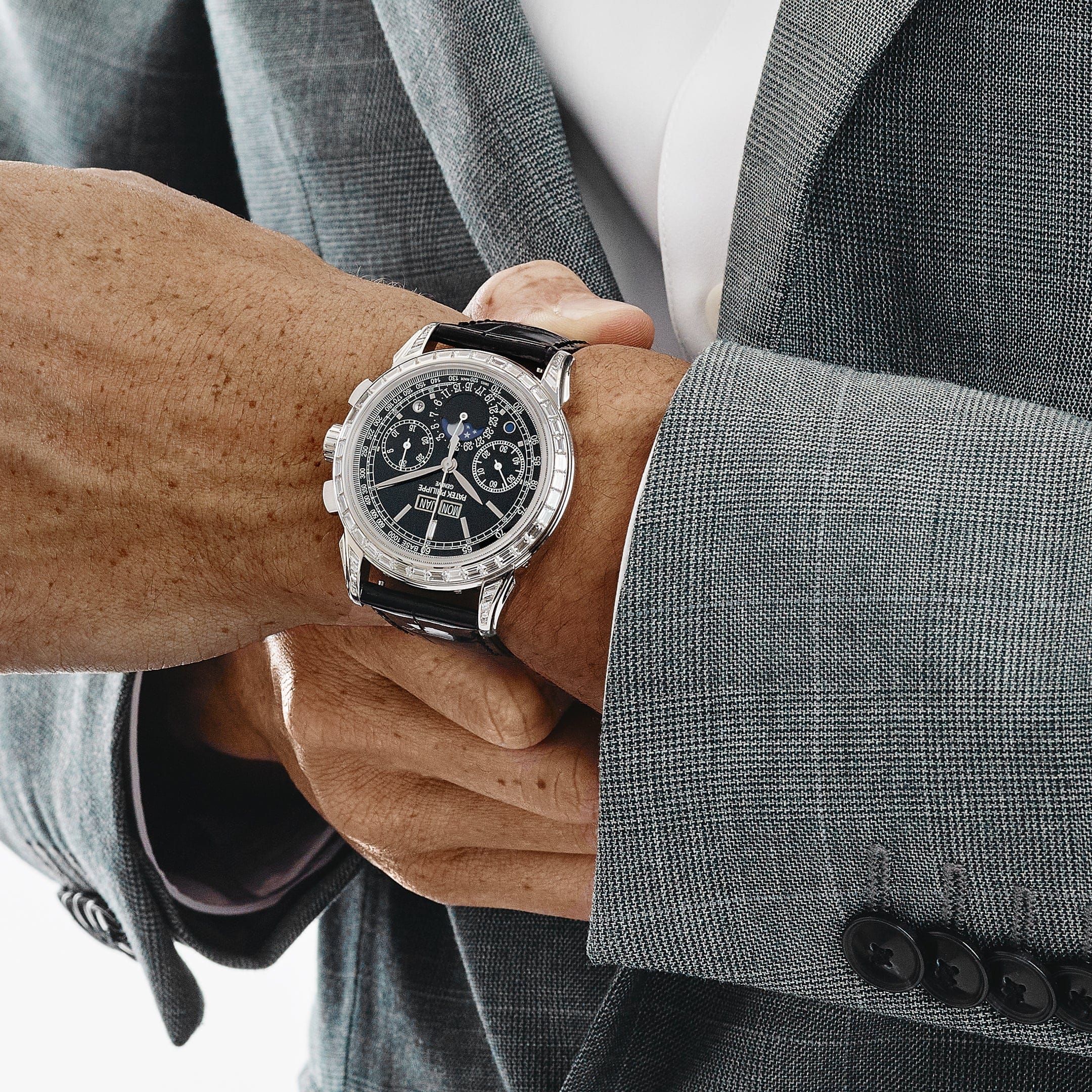 Patek Philippe Grand Complications 5271P-001 Perpetual Calendar Platinum Black Dial Baguette Bezel