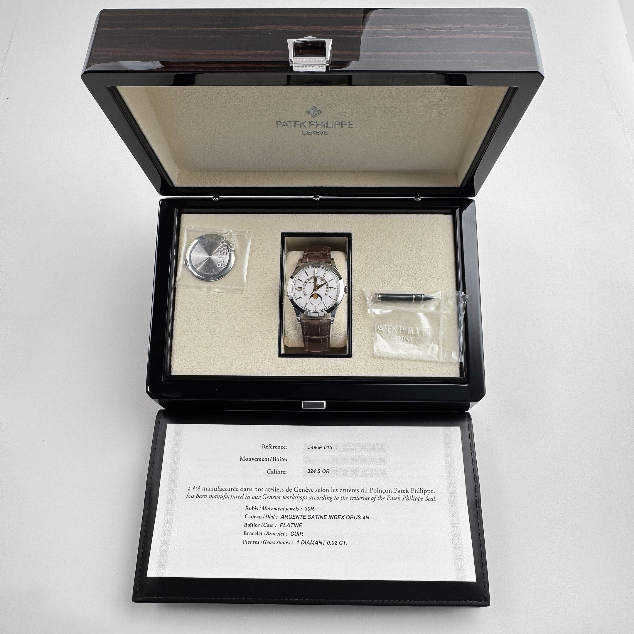 Patek Philippe Grand Complications 5496P-015 Perpetual Calendar Moon Phases Platinum Silver Dial (2018)