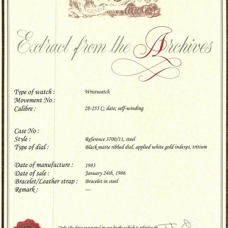 Patek Philippe Nautilus 3700/11 Vintage 'Tiffany & Co.' Limited Edition (1986)