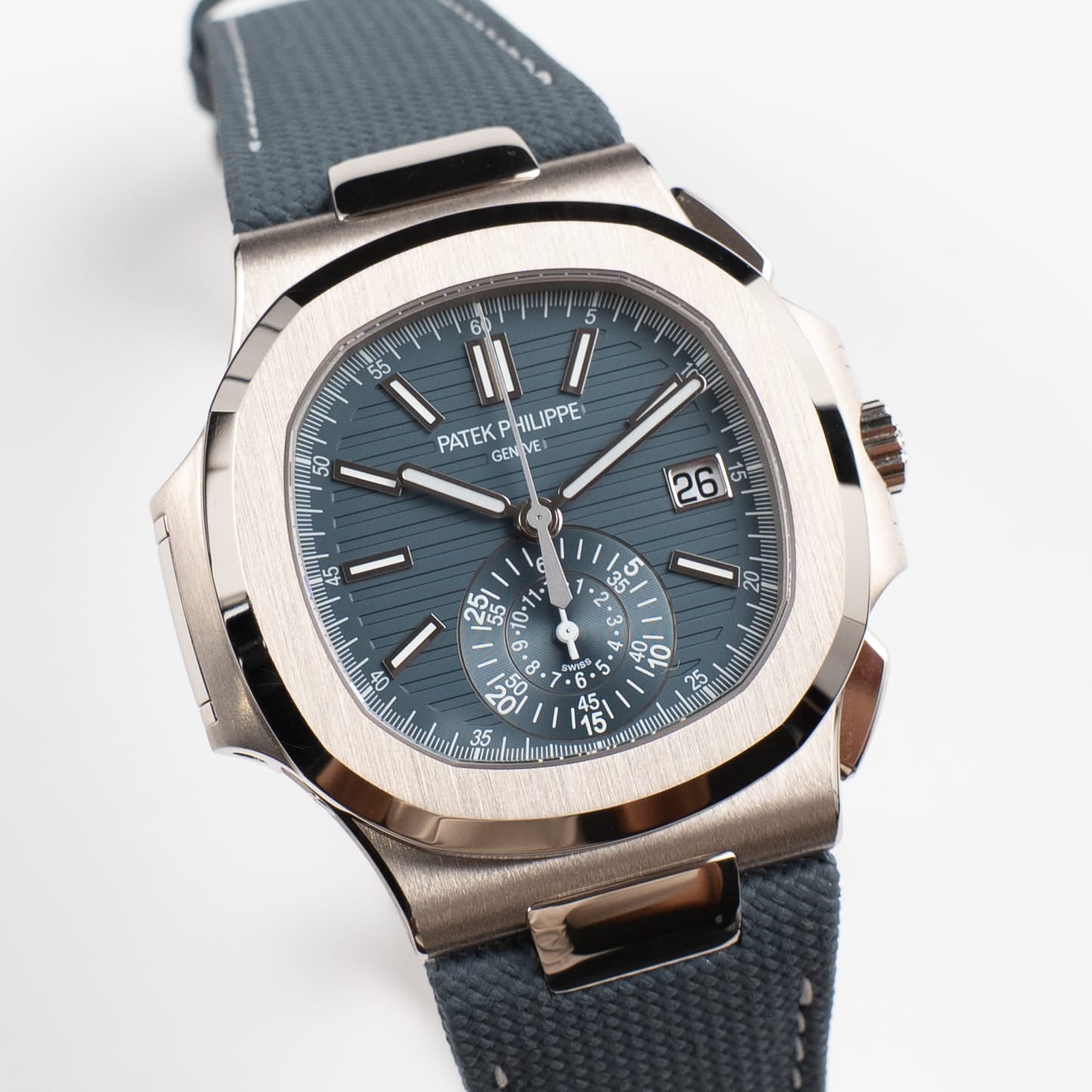 Patek Philippe Nautilus 5980/60G-001 'Denim' Flyback Chronograph White Gold Blue-Gray Dial (2025)