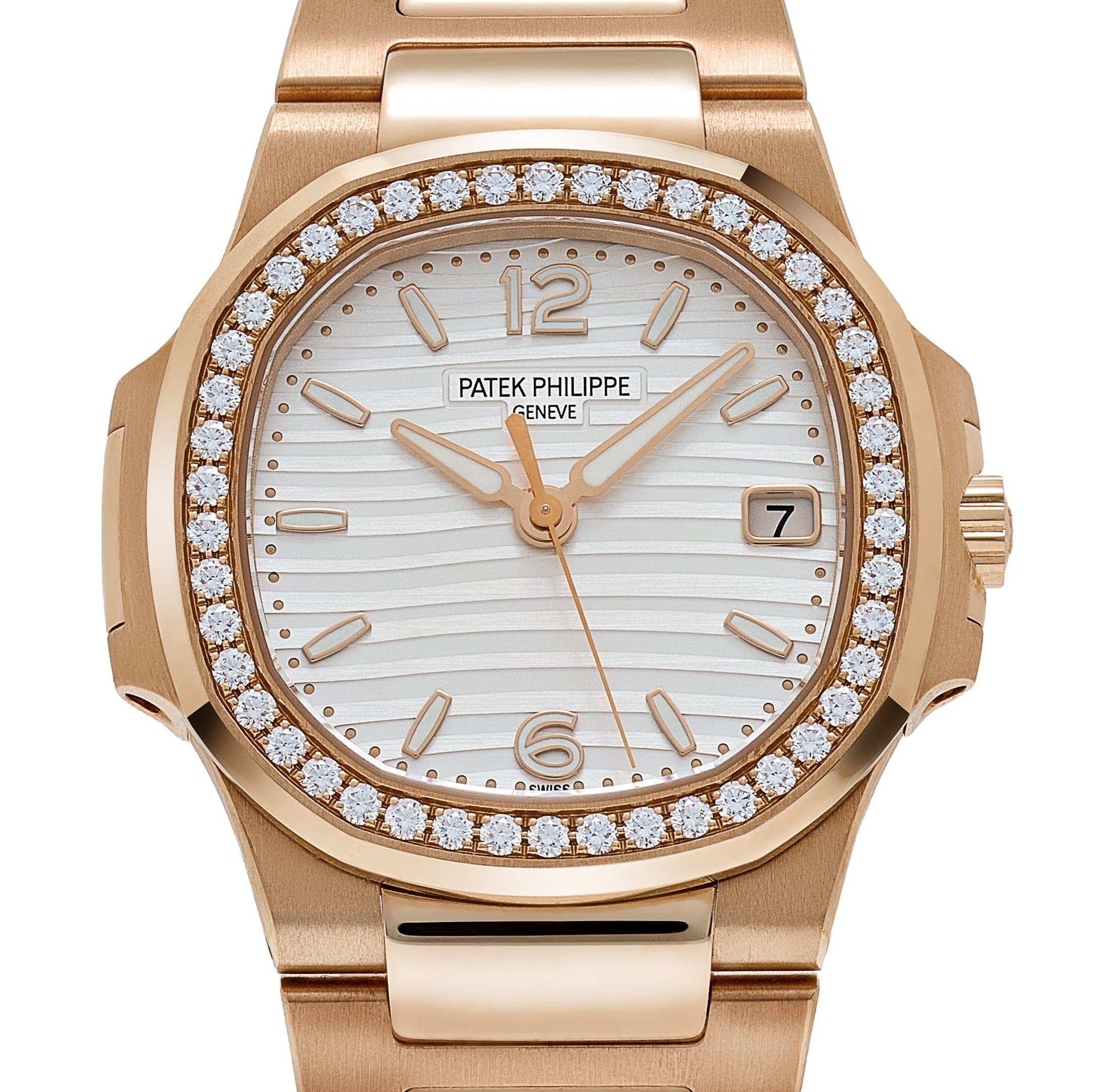 Patek Philippe Nautilus 7010/1R-011 'Ladies' Rose Gold Silver Dial Diamond Bezel Quartz (2019)