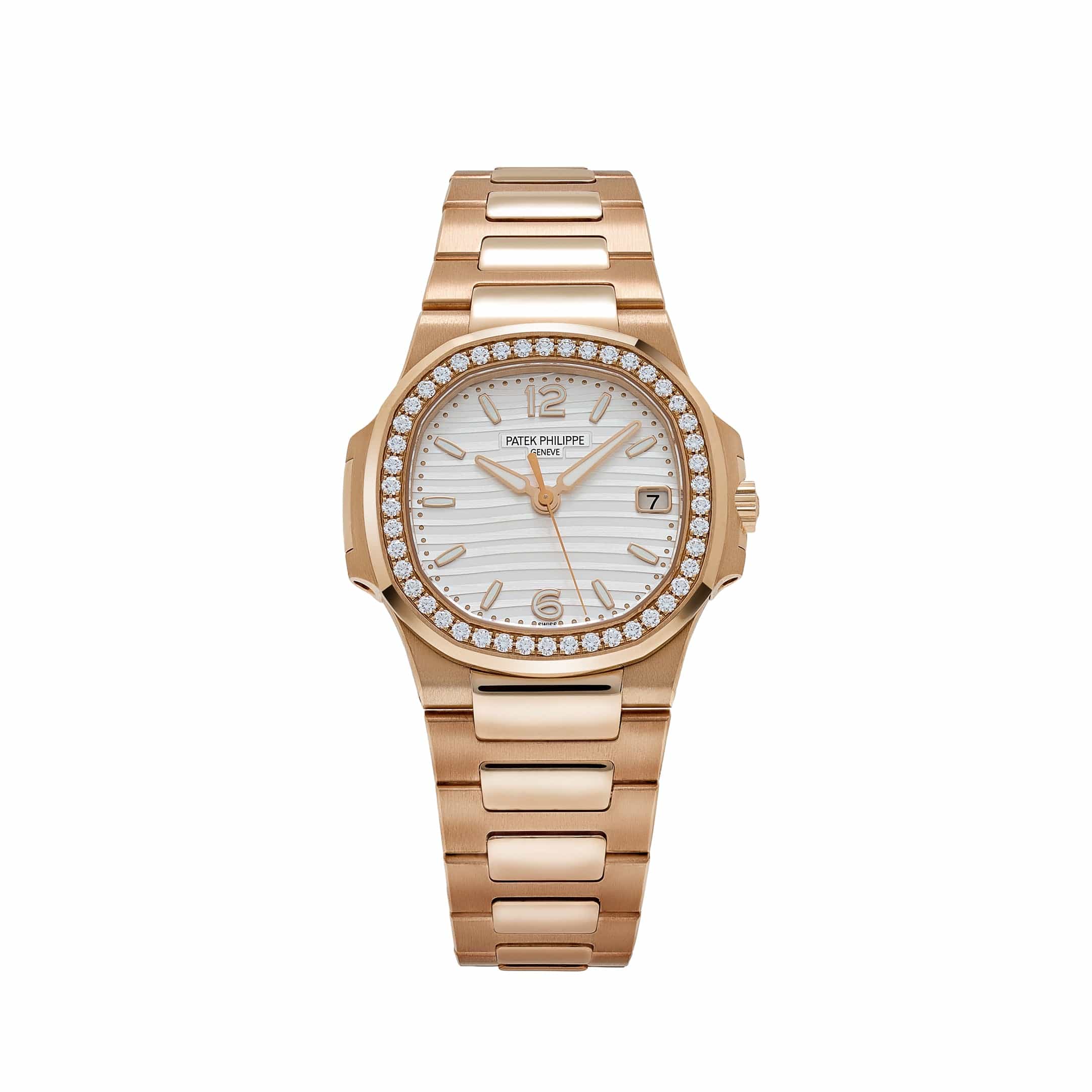Patek Philippe Nautilus 7010/1R-011 'Ladies' Rose Gold Silver Dial Diamond Bezel Quartz (2019)