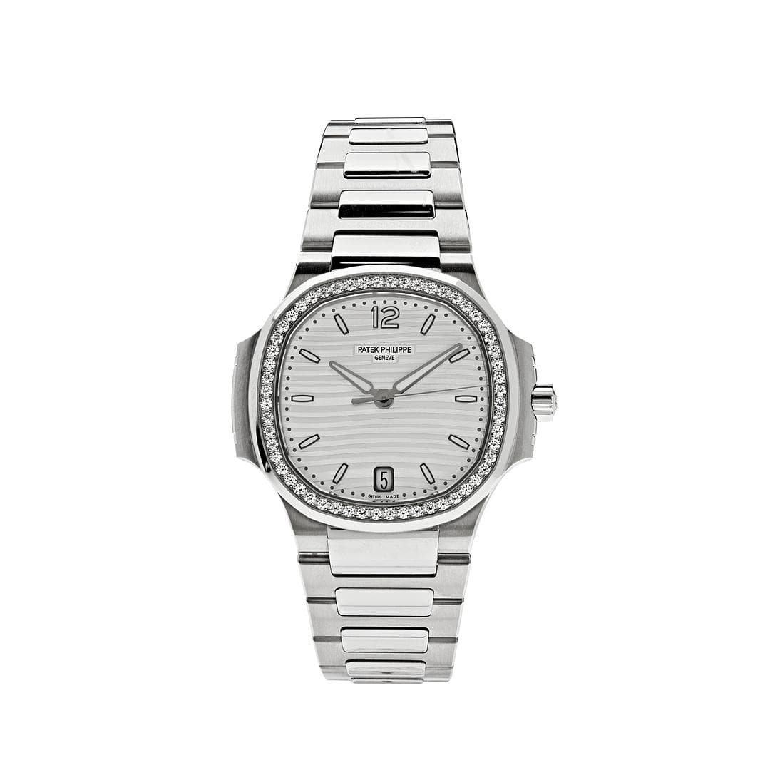 Luxury Watch Patek Philippe Ladies Diamond Nautilus Stainless Steel White Dial Diamond Bezel 7118/1200A-010 Wrist Aficionado