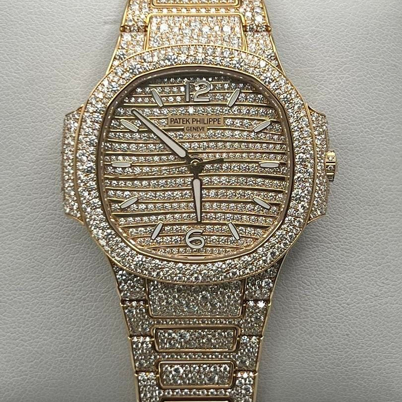 Luxury Watch Patek Philippe Nautilus Rose Gold Iced Out Diamond Set 7118/1450R-001 Wrist Aficionado