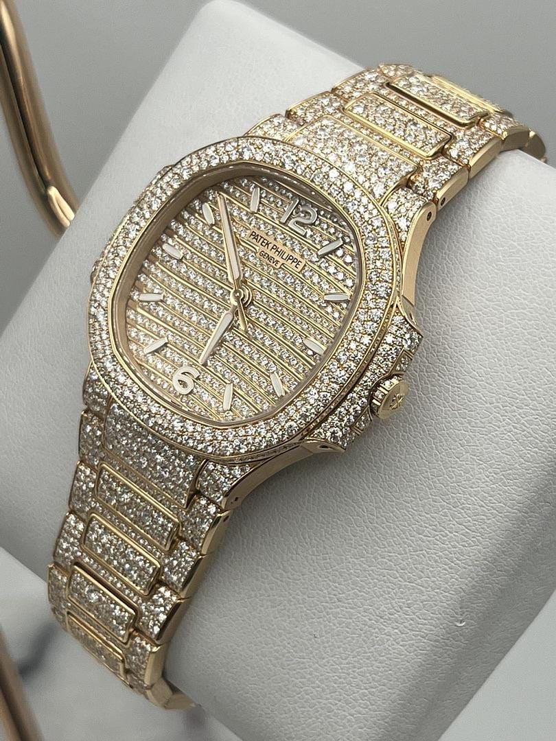 Luxury Watch Patek Philippe Nautilus Rose Gold Iced Out Diamond Set 7118/1450R-001 Wrist Aficionado