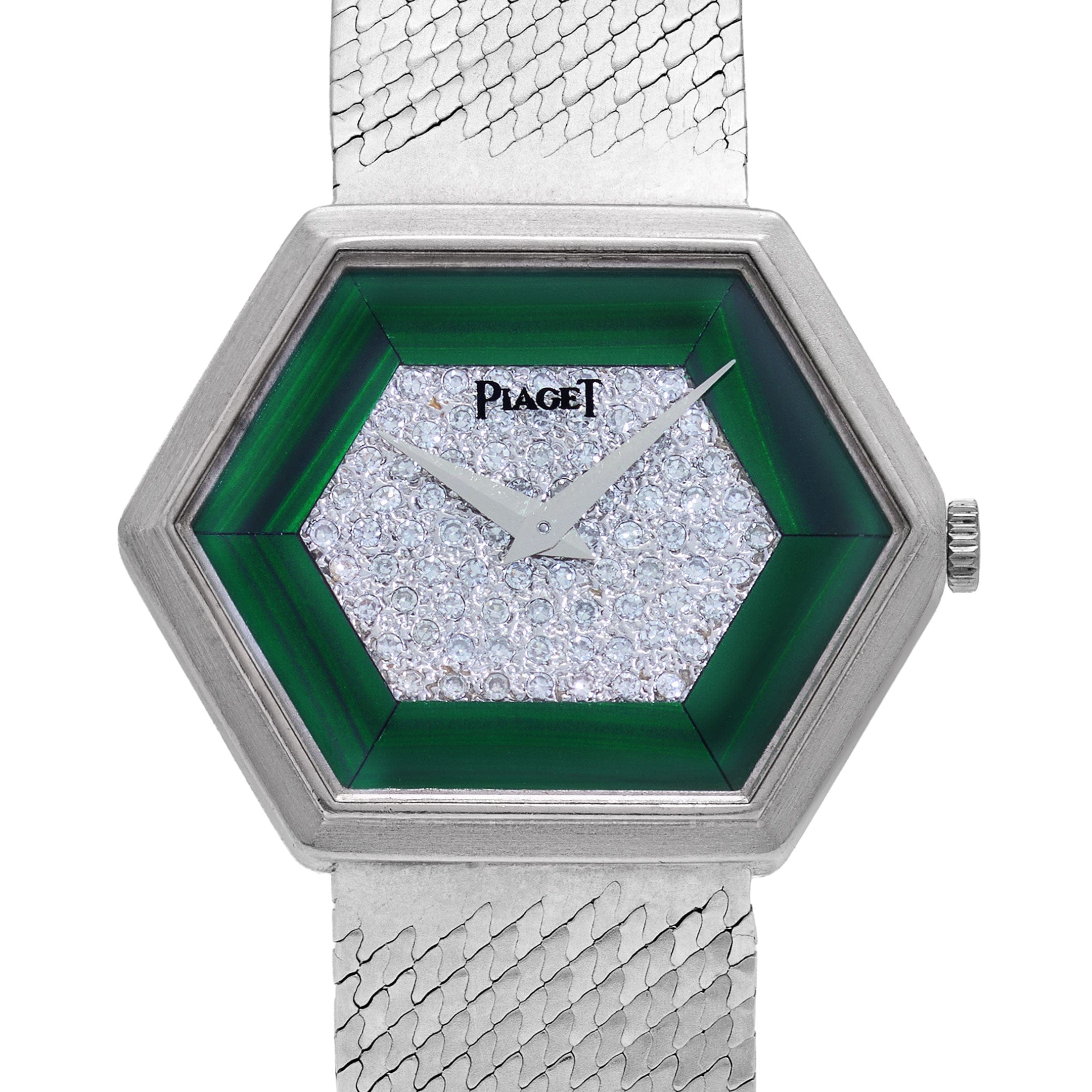 Piaget 9557B2 Hexagon White Gold Malachite Diamond Dial