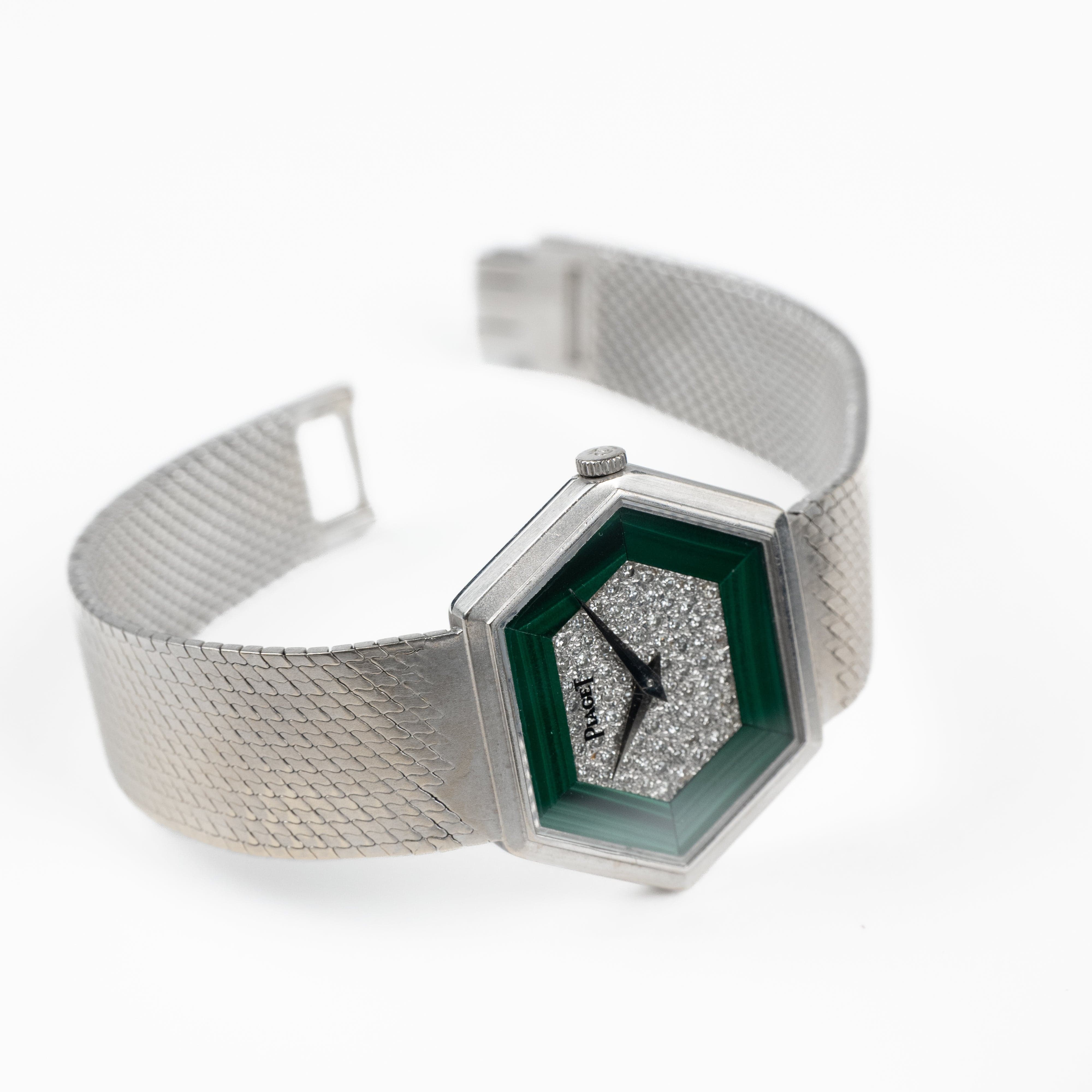 Piaget 9557B2 Hexagon White Gold Malachite Diamond Dial