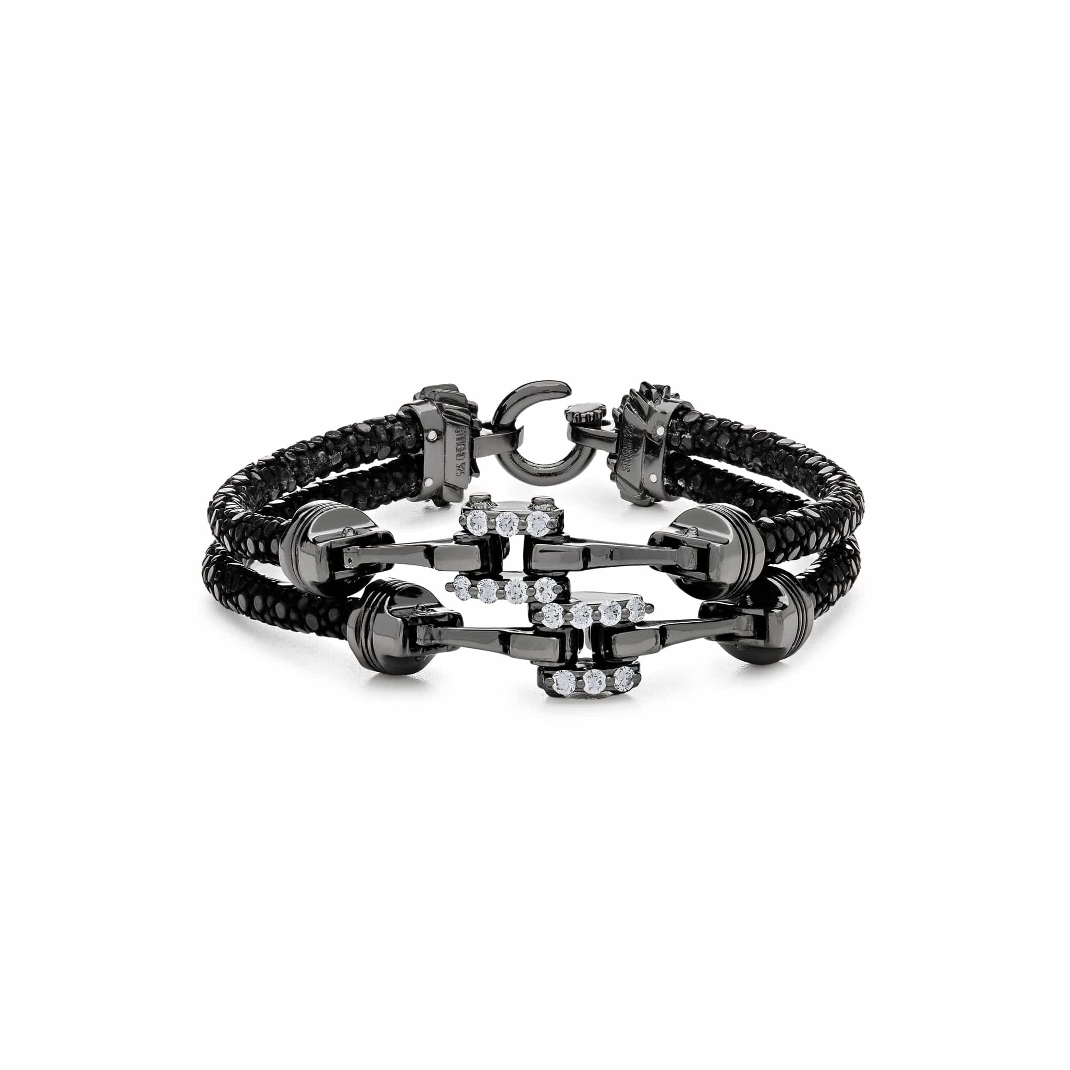 Piston In Pure Silver, Black Platinum Plated Bracelet Wrist Aficionado