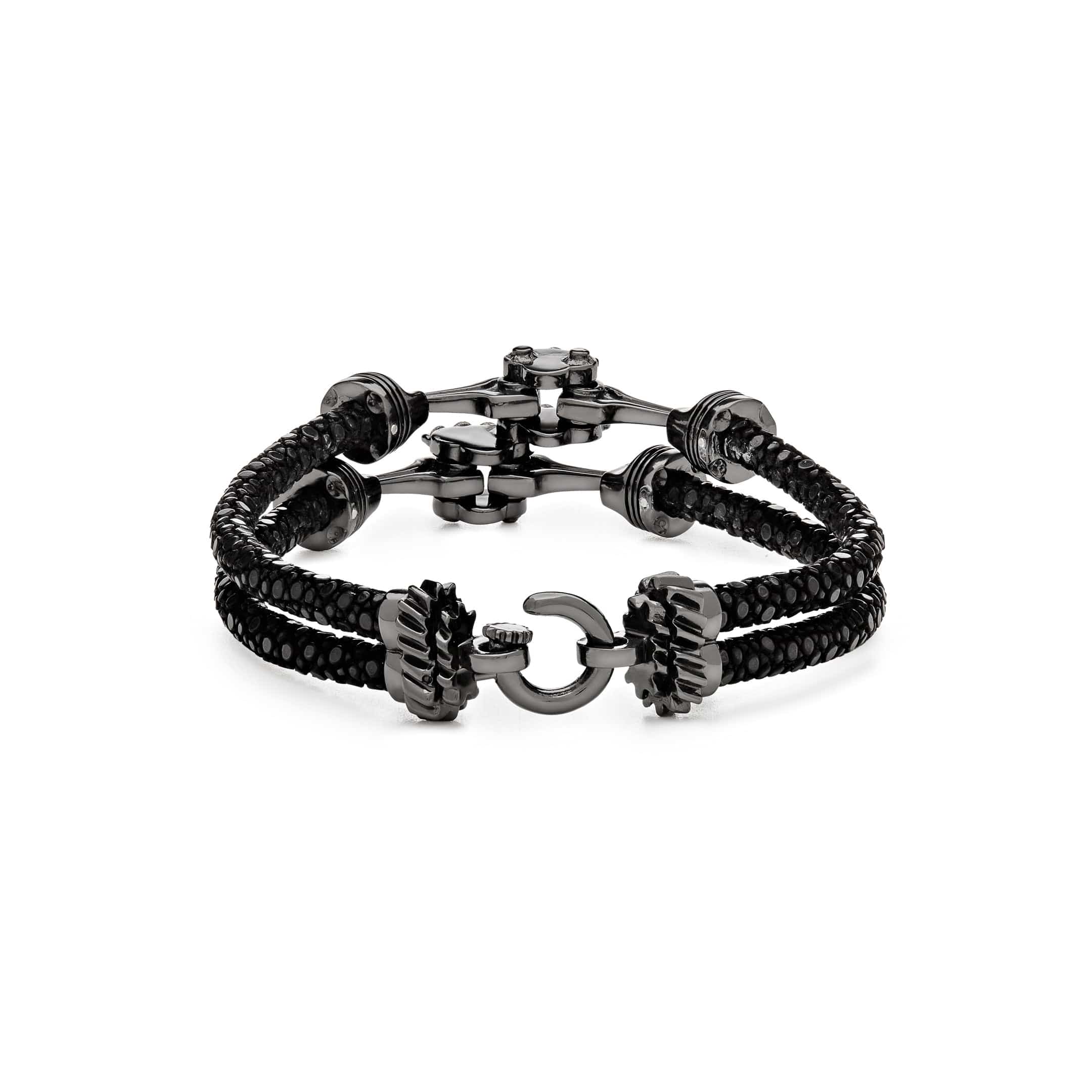 Piston In Pure Silver, Black Platinum Plated Bracelet Wrist Aficionado