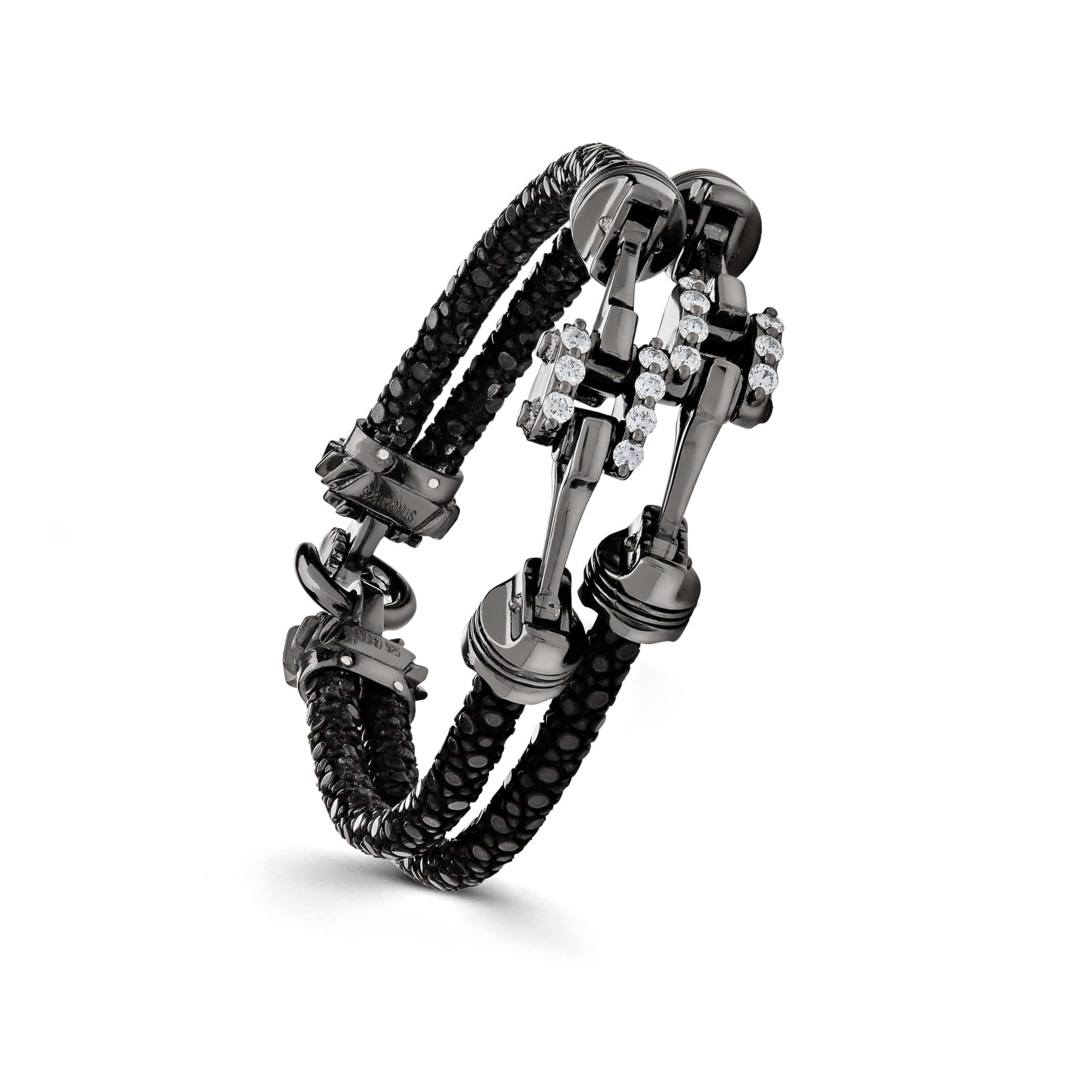 Piston In Pure Silver, Black Platinum Plated Bracelet Wrist Aficionado