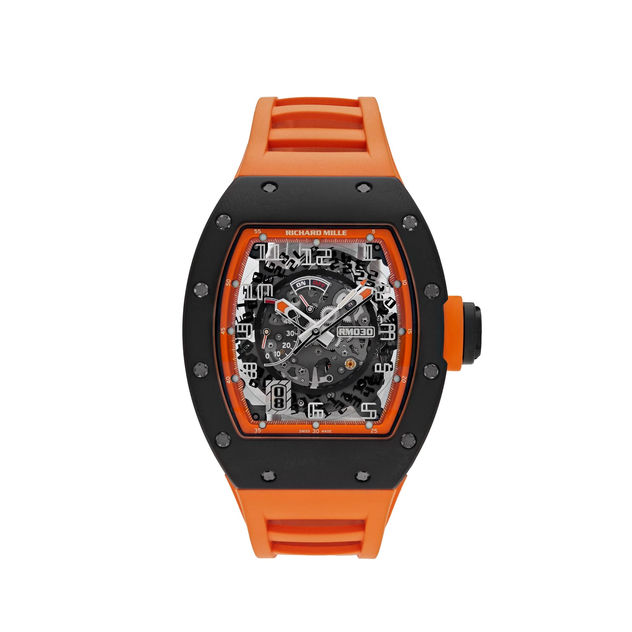 Luxury Watch Richard Mille Americas Black Carbon Orange Strap RM030 Limited Edition Wrist Aficionado
