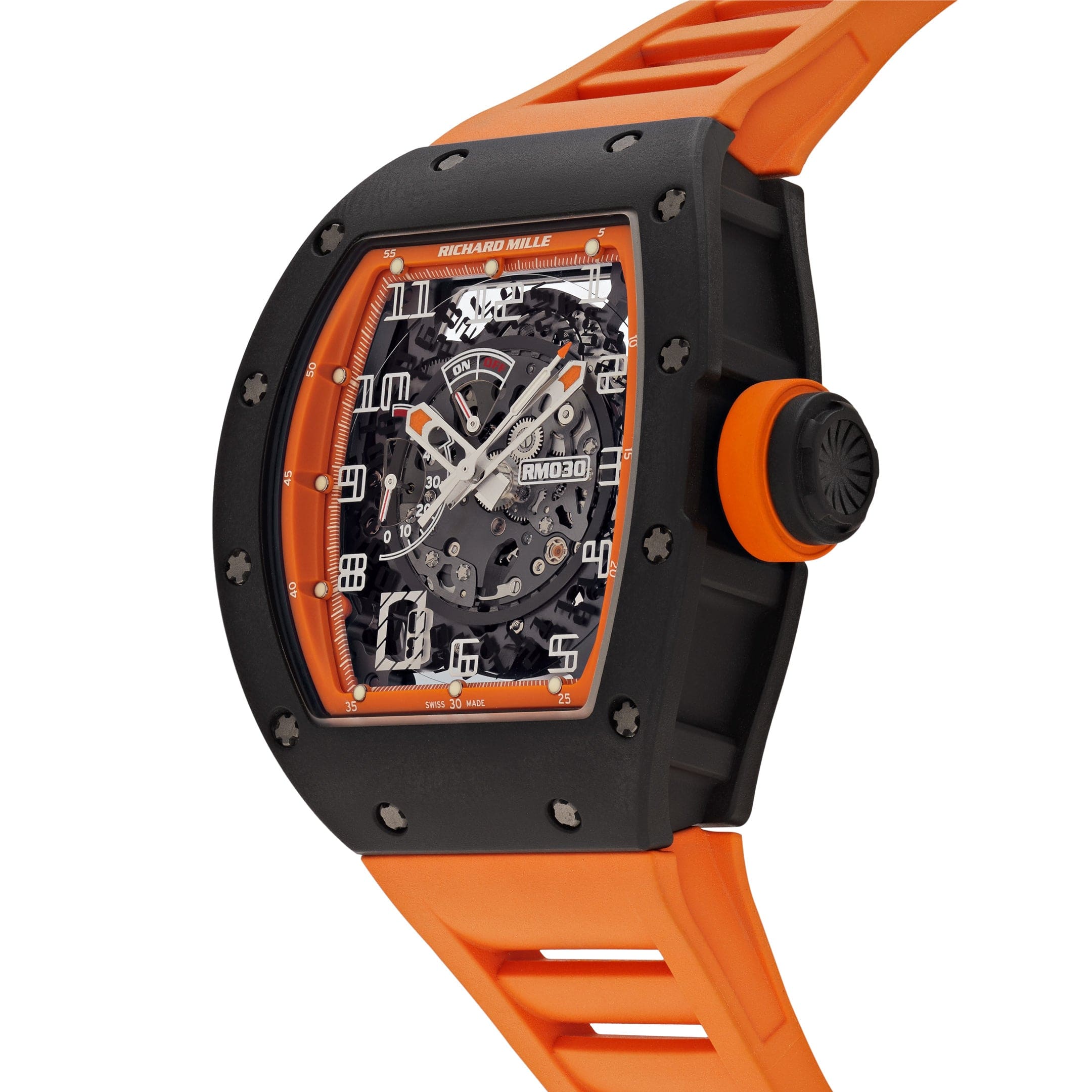Luxury Watch Richard Mille Americas Black Carbon Orange Strap RM030 Limited Edition Wrist Aficionado
