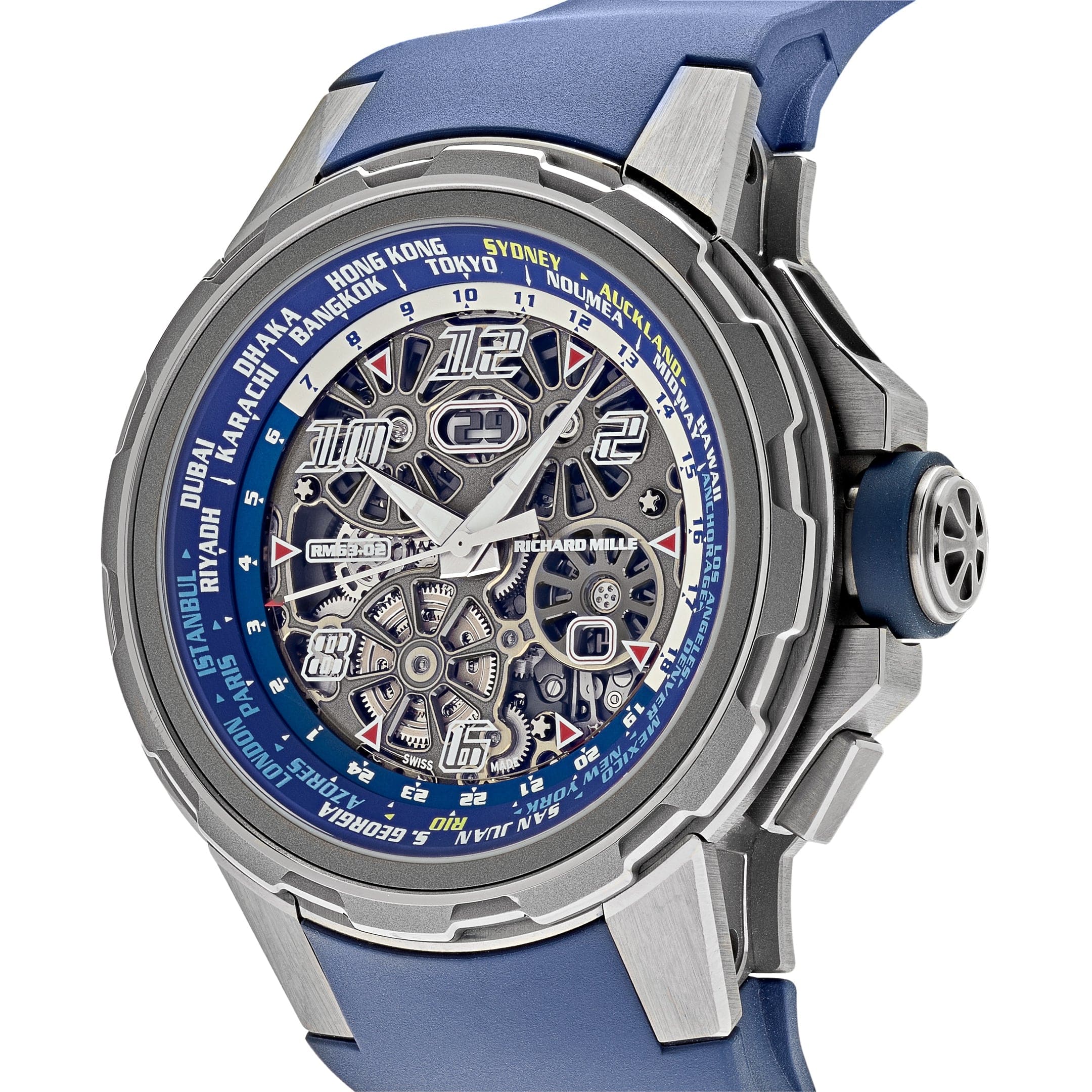 Luxury Watch Richard Mille Automatic Winding Worldtimer Titanium RM 63-02 Wrist Aficionado