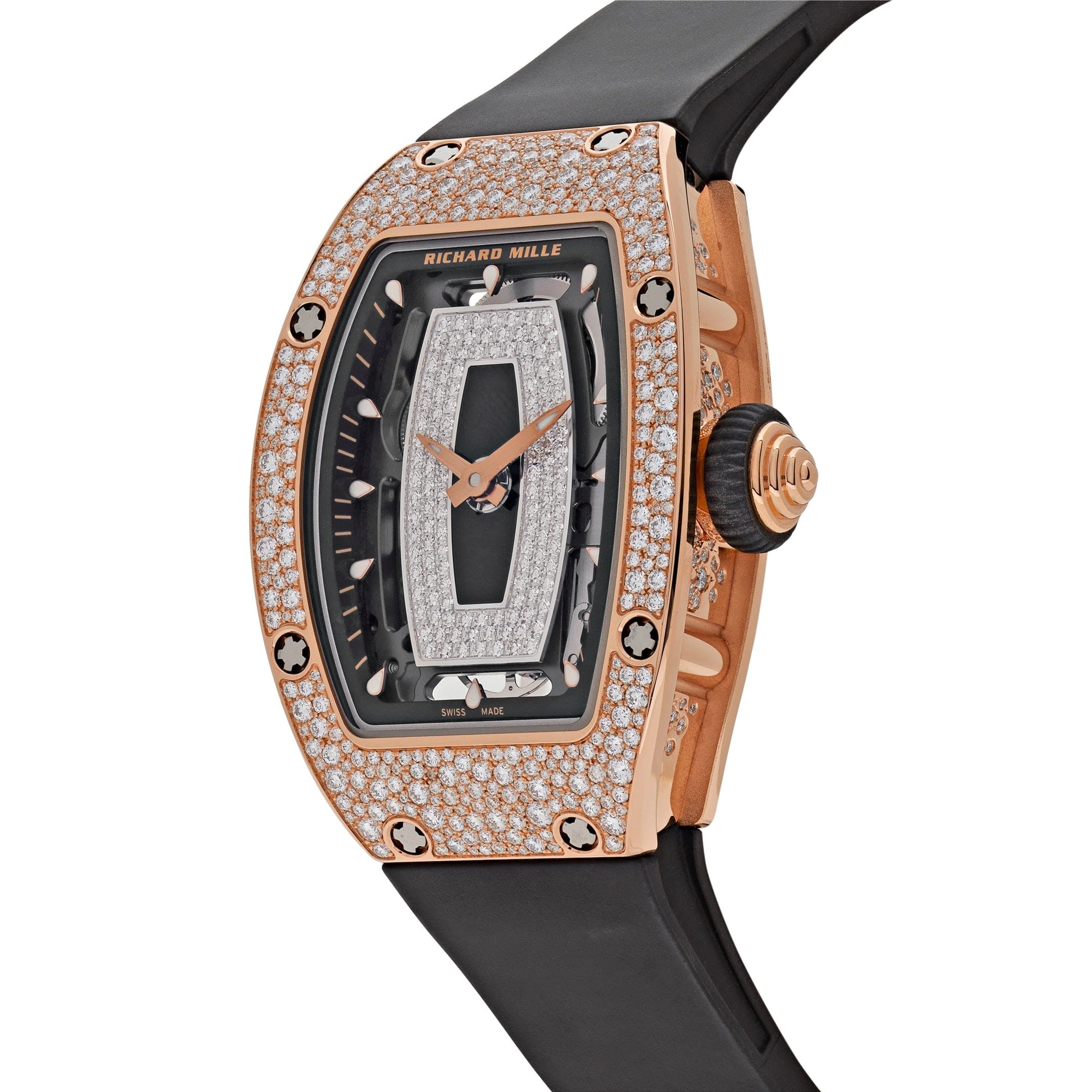 Luxury Watch Richard Mille Ladies' Rose Gold Onyx Snow Diamond Set RM07-01 Wrist Aficionado