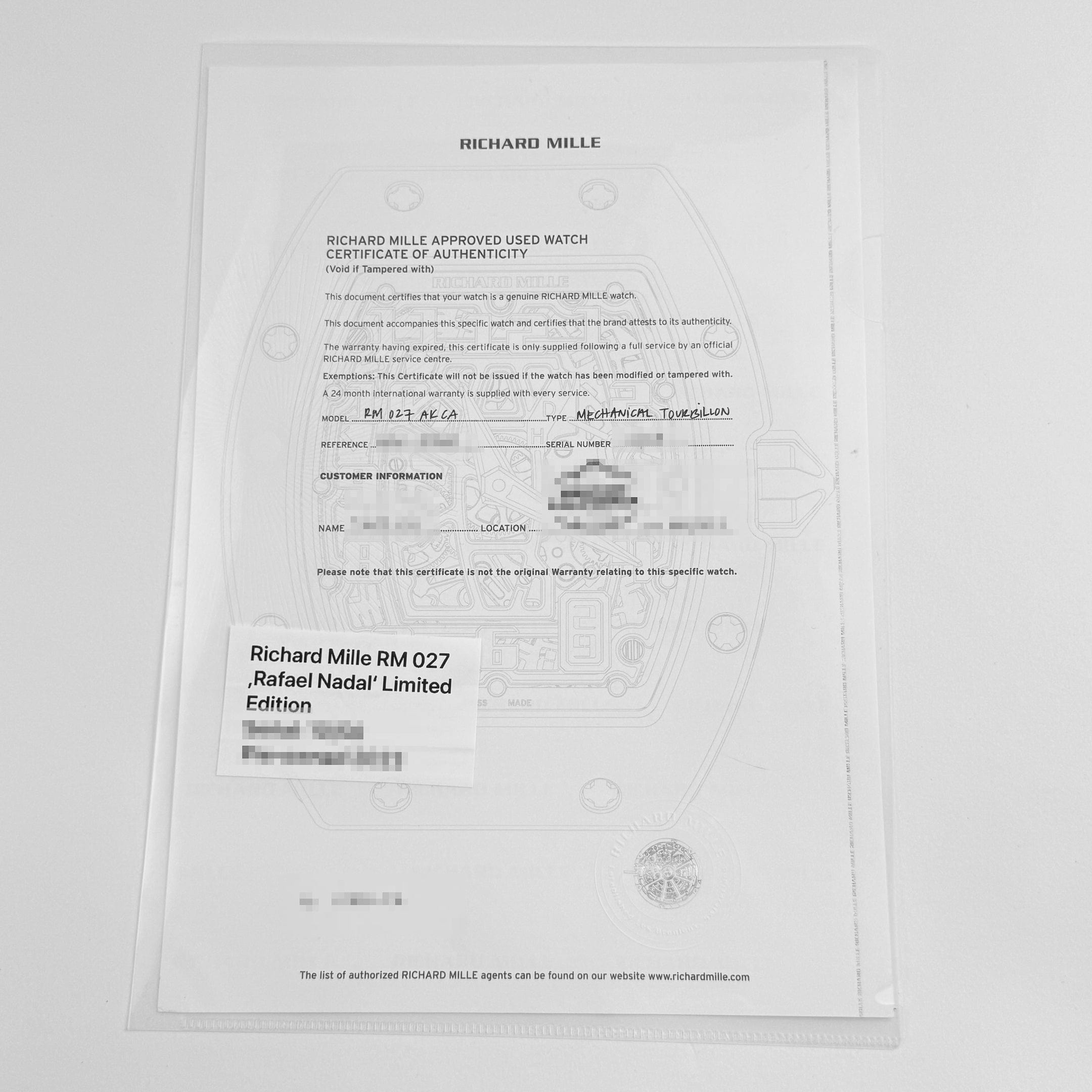 Richard Mille RM 027 Carbon Tourbillon 'Rafael Nadal' Limited Edition (2023)