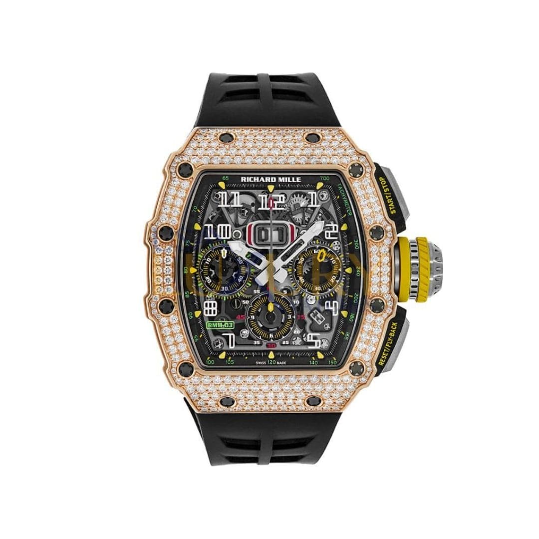 Luxury Watch Richard Mille Rose Gold and Diamonds Flyback Chronograph RM11-03 Wrist Aficionado