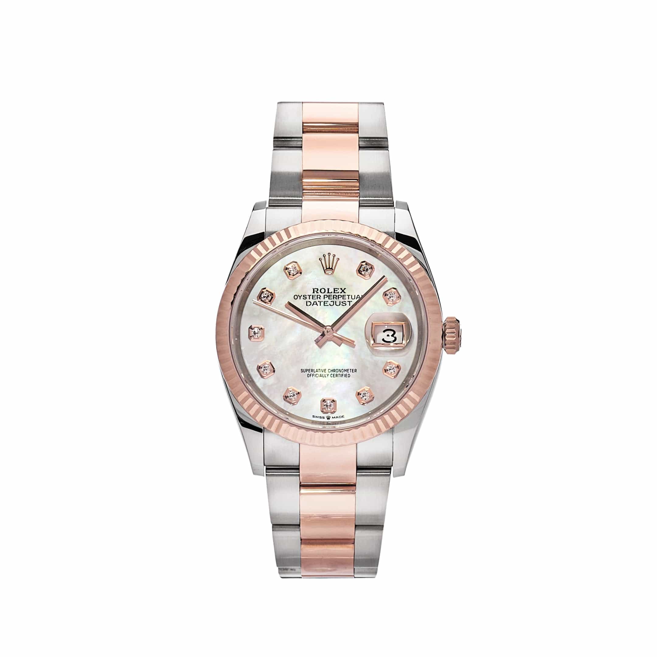 Rolex Datejust 126231 Rose Gold Stainless Steel Mother of Pearl Diamond Dial