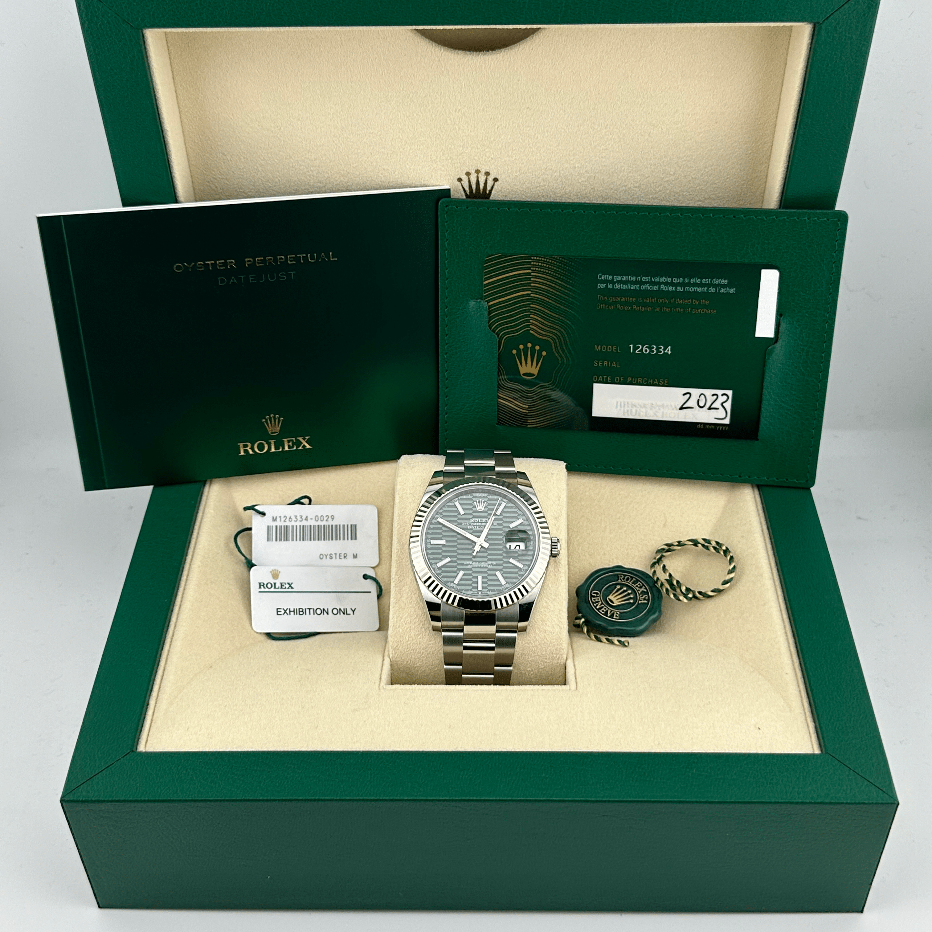 Rolex Datejust 126334 Stainless Steel Green Motif Dial Oyster