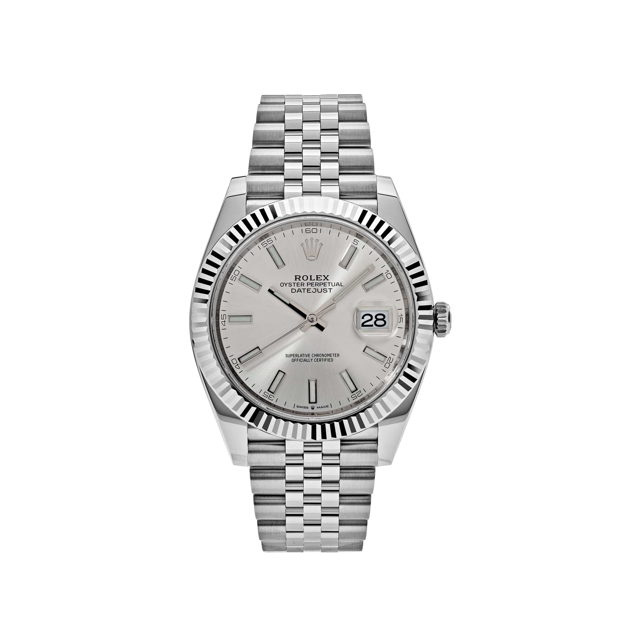 Rolex Datejust Stainless Steel / White Gold Silver Index Dial Jubilee 126334