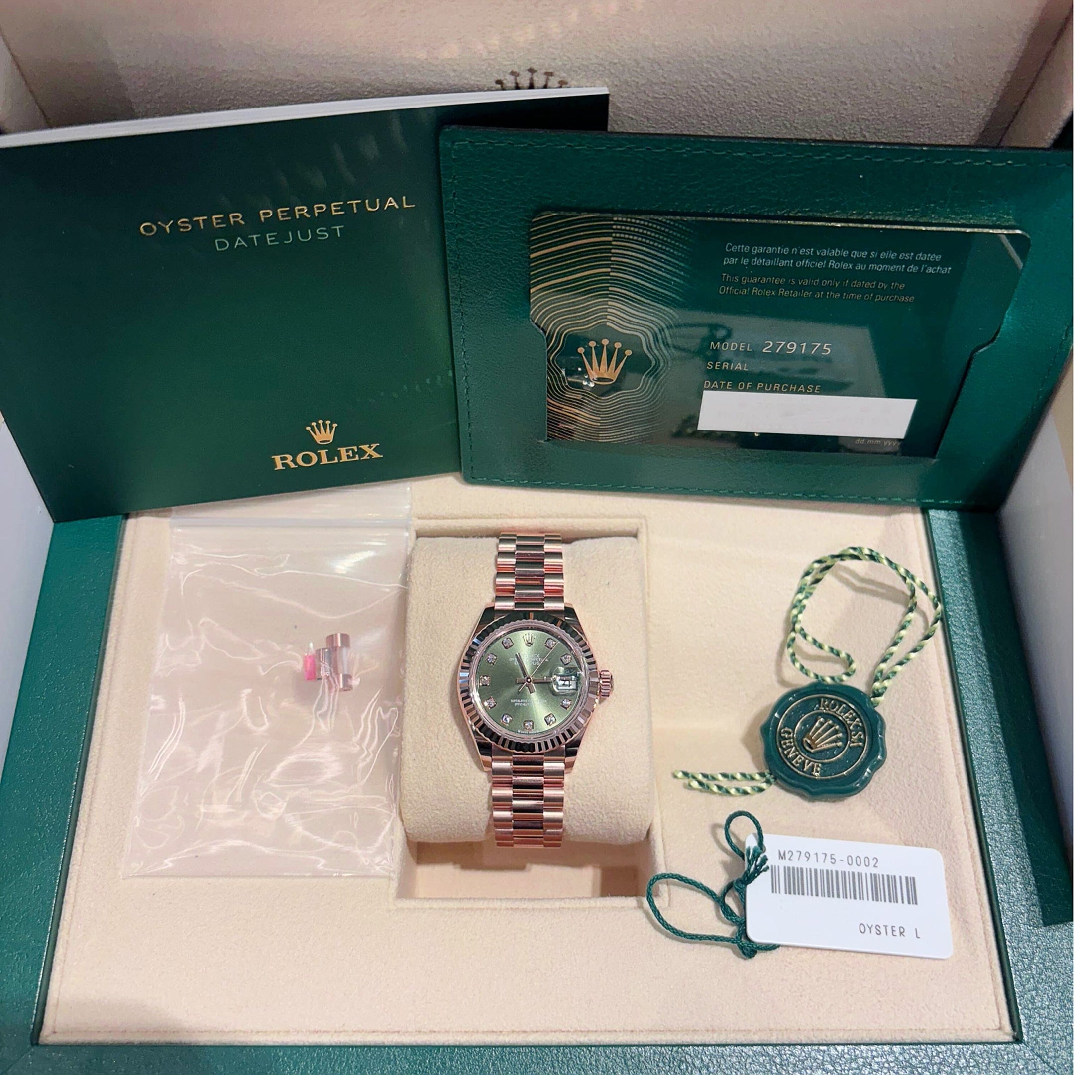 Rolex Datejust 279175 'Ladies' Rose Gold Olive Diamond Dial (2025)