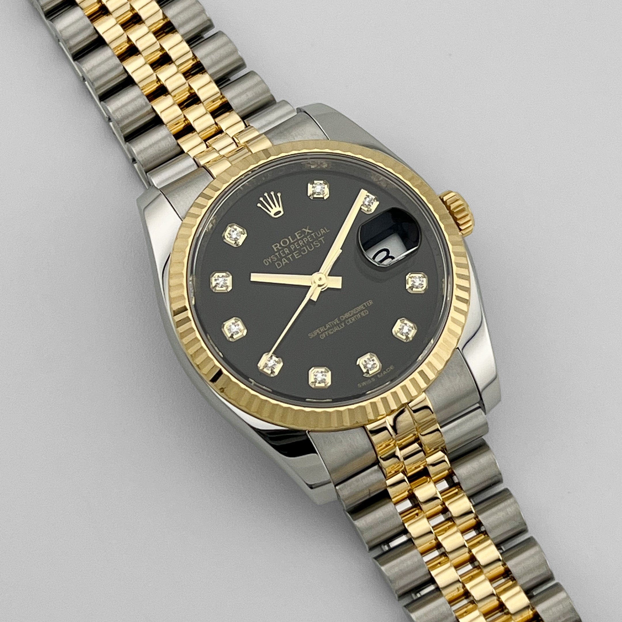 Rolex Datejust 36 116233 Yellow Gold Stainless Steel Black Diamond Dial Jubilee (2013)