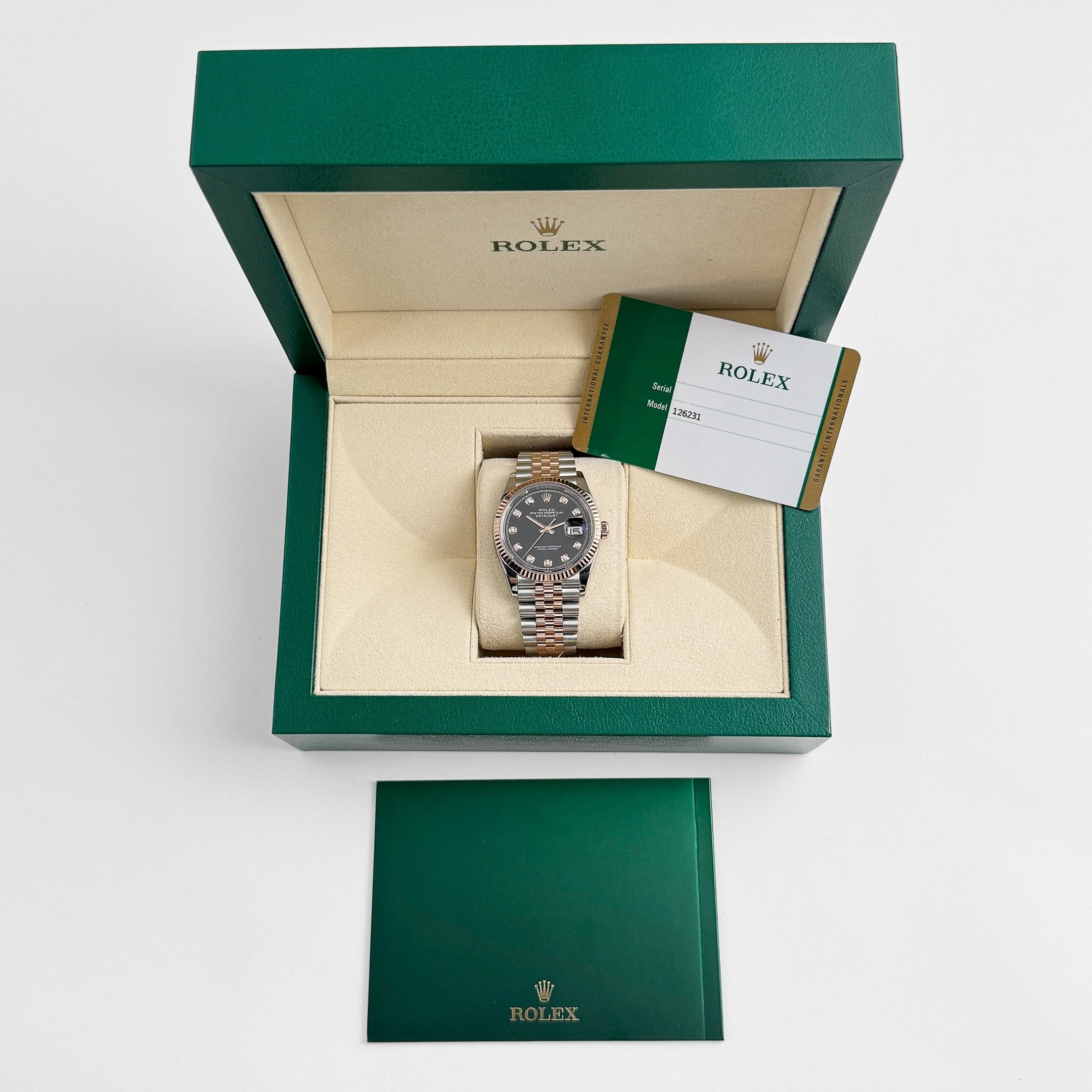 Rolex Datejust 36 126231 Rose Gold Stainless Steel Black Diamond Dial