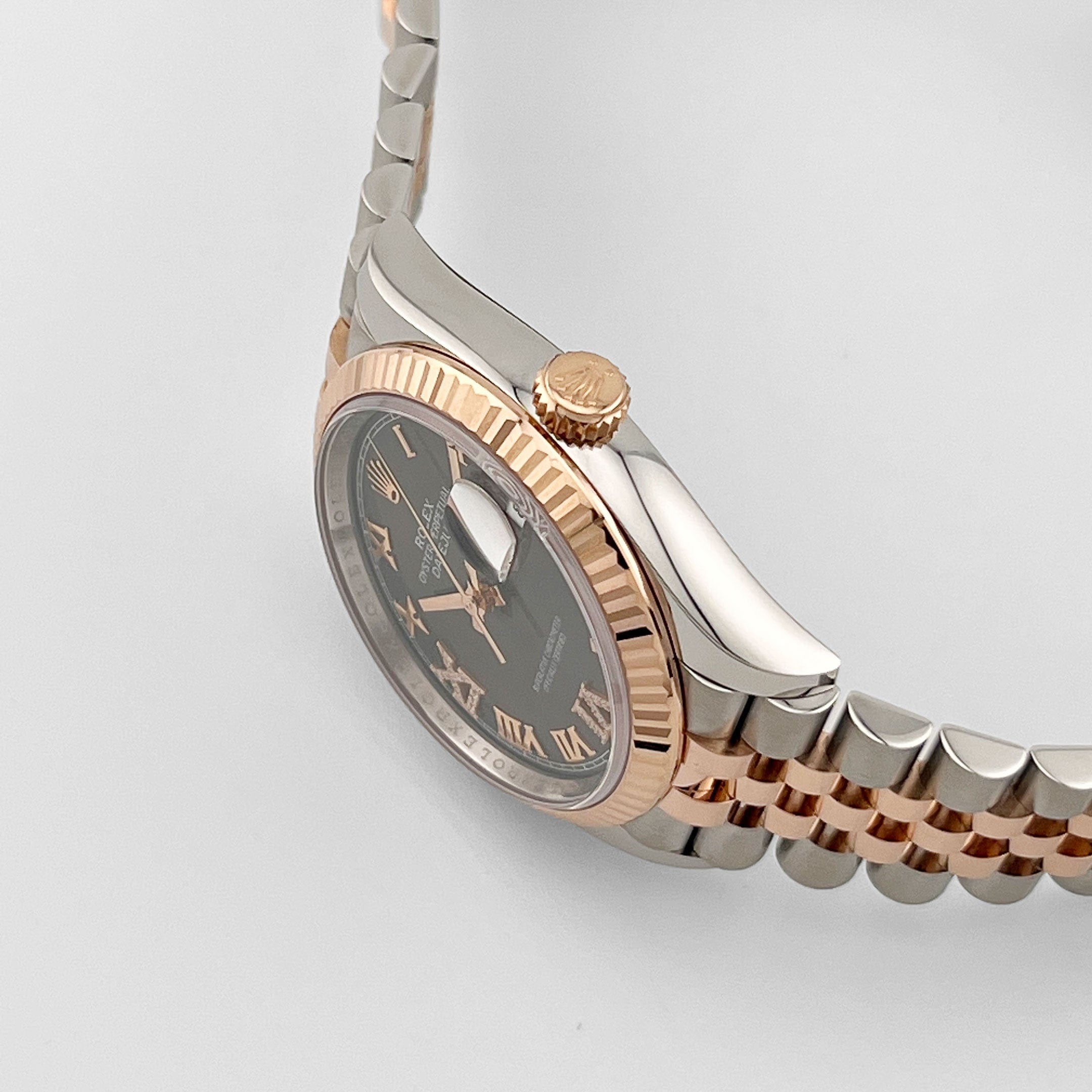 Rolex Datejust 36 126231 Rose Gold Stainless Steel Dark Rhodium Roman Numerals Diamond Dial Jubilee (2025)