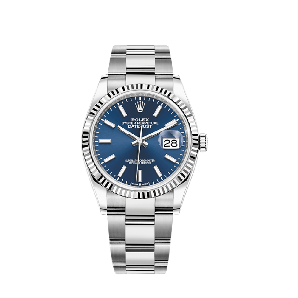 Luxury Watch Rolex Datejust 36 White Gold & Stainless Steel Blue Dial 126234 Wrist Aficionado