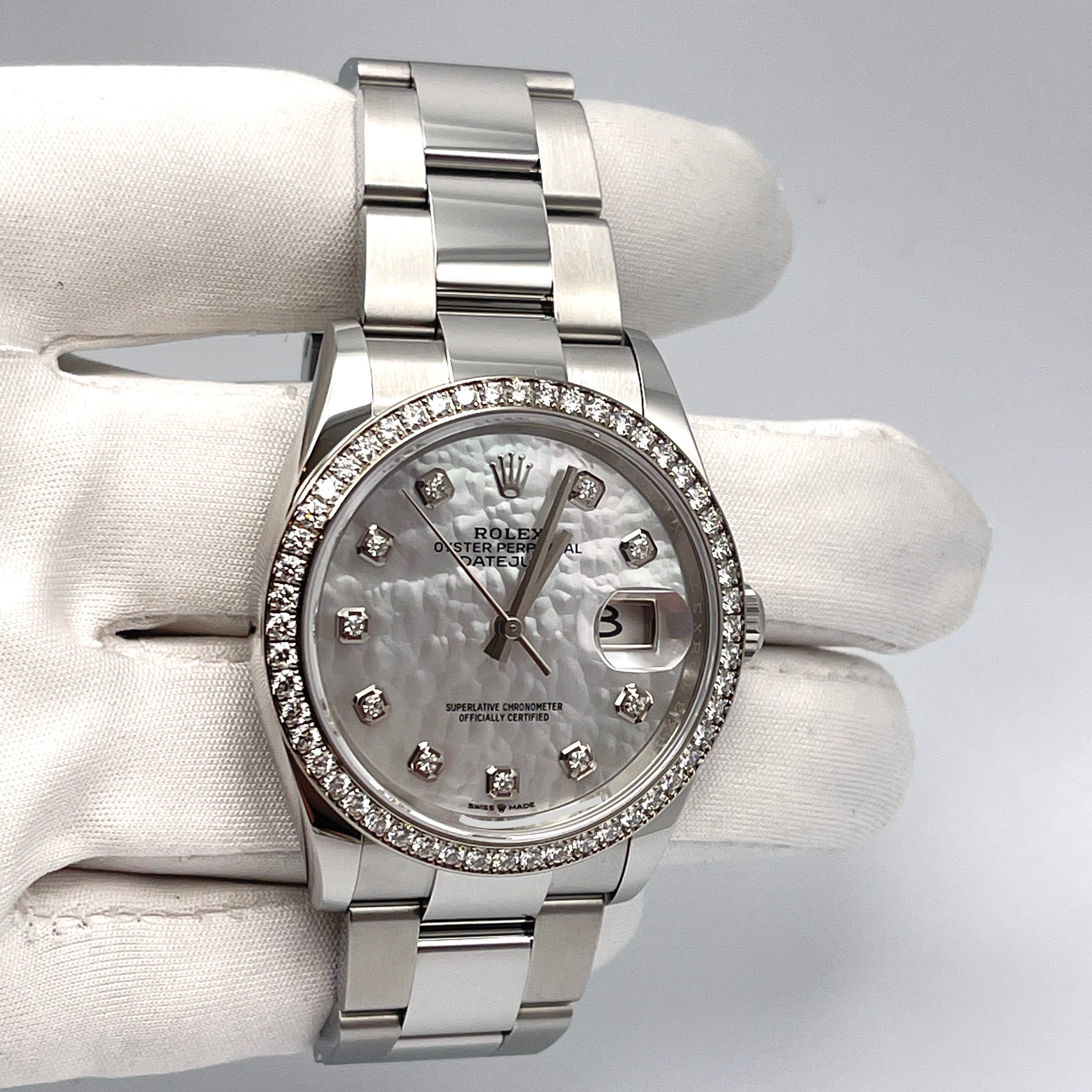Luxury Watch Rolex Datejust 36 White Gold & Stainless Steel Mother of Pearl Dial 126284RBR Wrist Aficionado