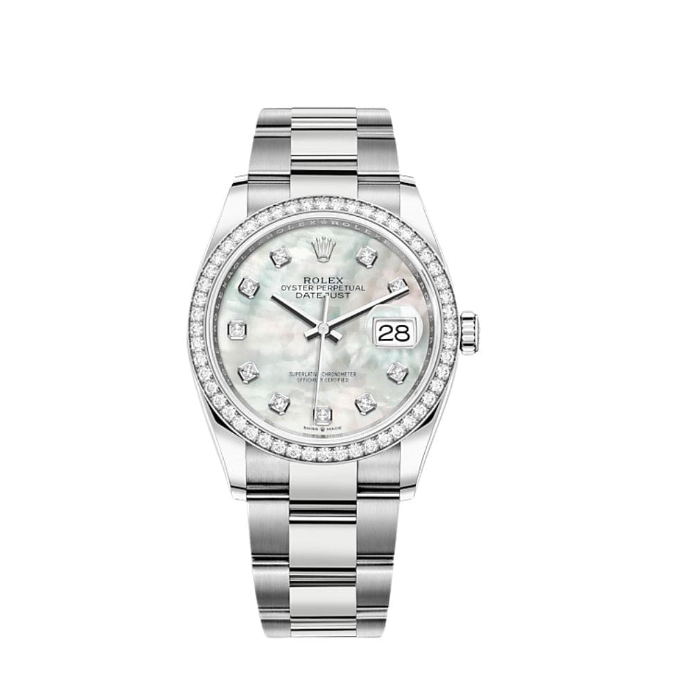 Luxury Watch Rolex Datejust 36 White Gold & Stainless Steel Mother of Pearl Dial 126284RBR Wrist Aficionado