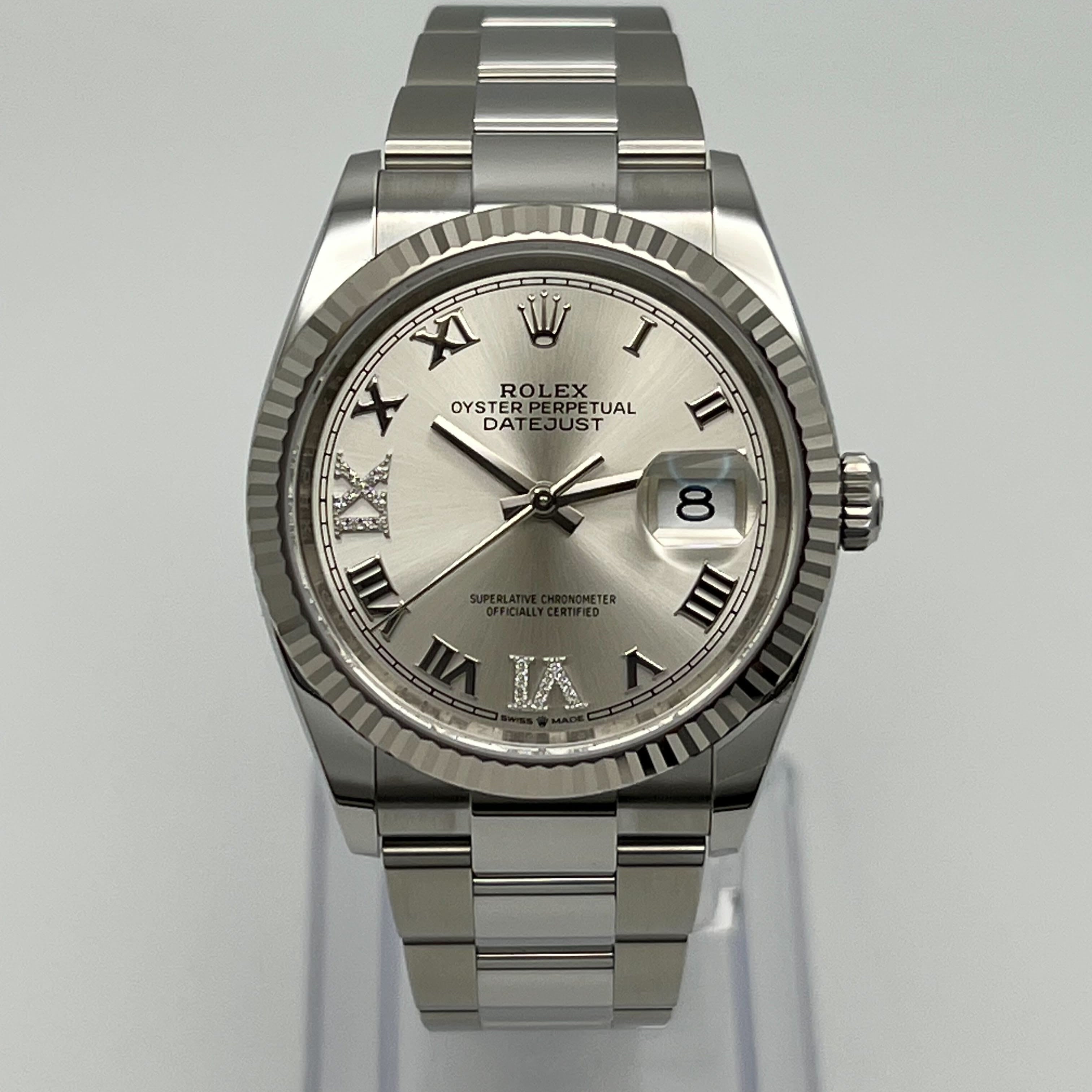 Luxury Watch Rolex Datejust 36 White Gold & Stainless Steel Silver Dial 126234 Wrist Aficionado