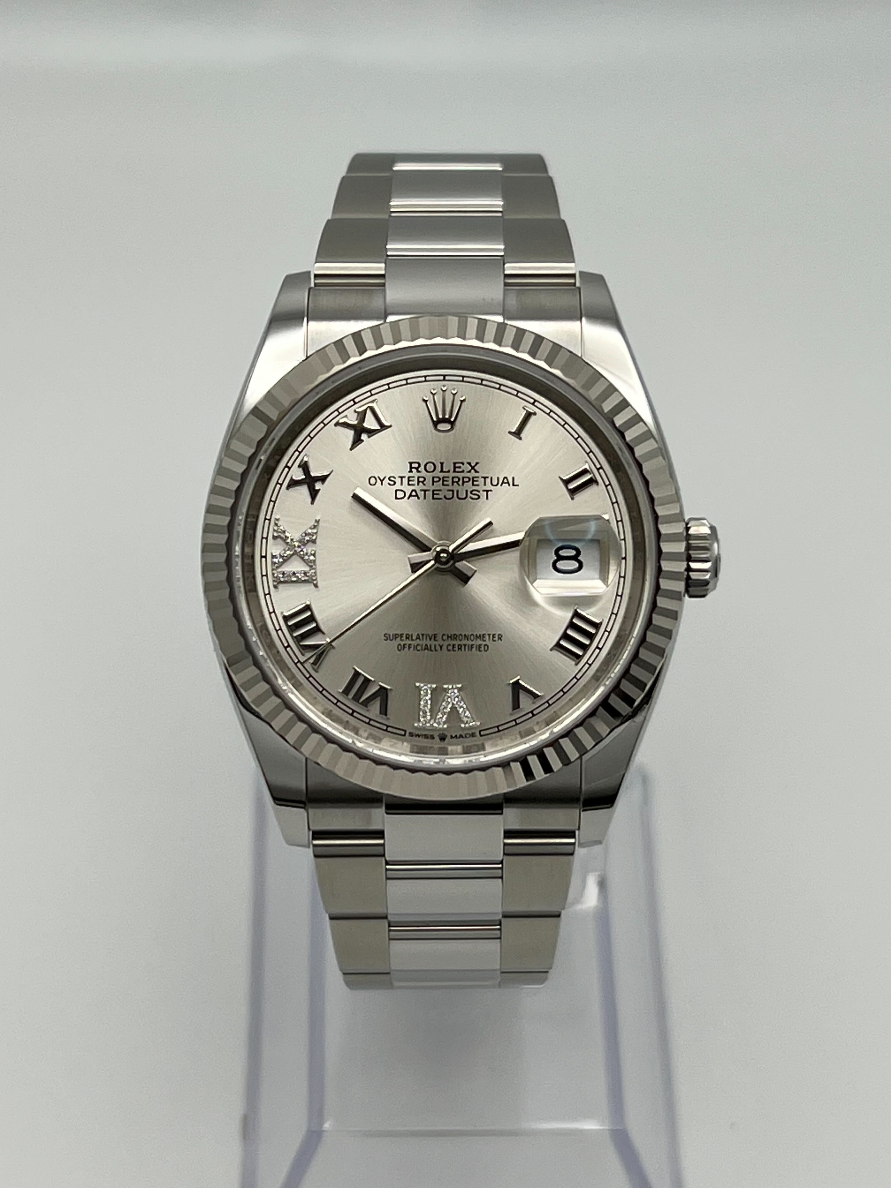 Luxury Watch Rolex Datejust 36 White Gold & Stainless Steel Silver Dial 126234 Wrist Aficionado