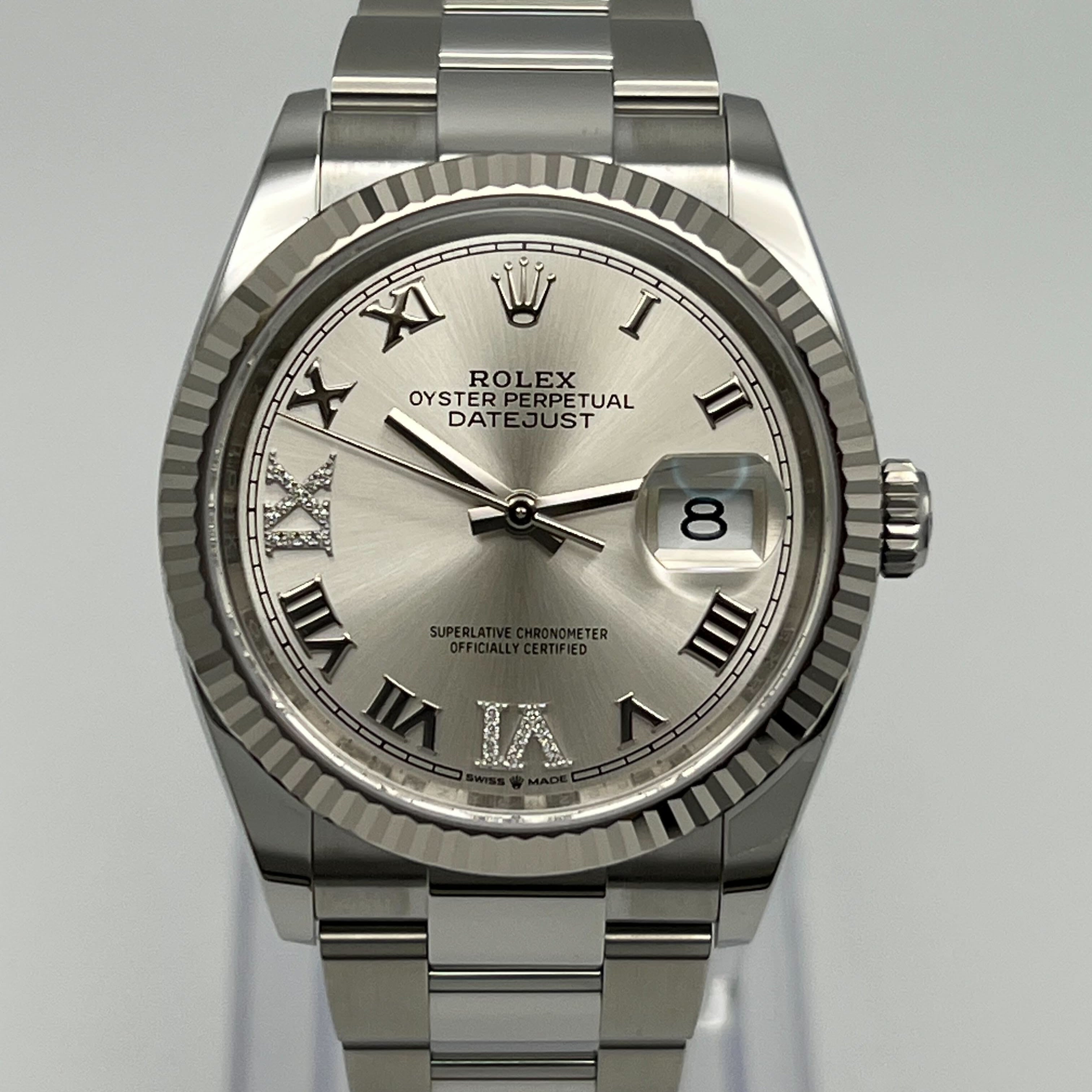 Luxury Watch Rolex Datejust 36 White Gold & Stainless Steel Silver Dial 126234 Wrist Aficionado