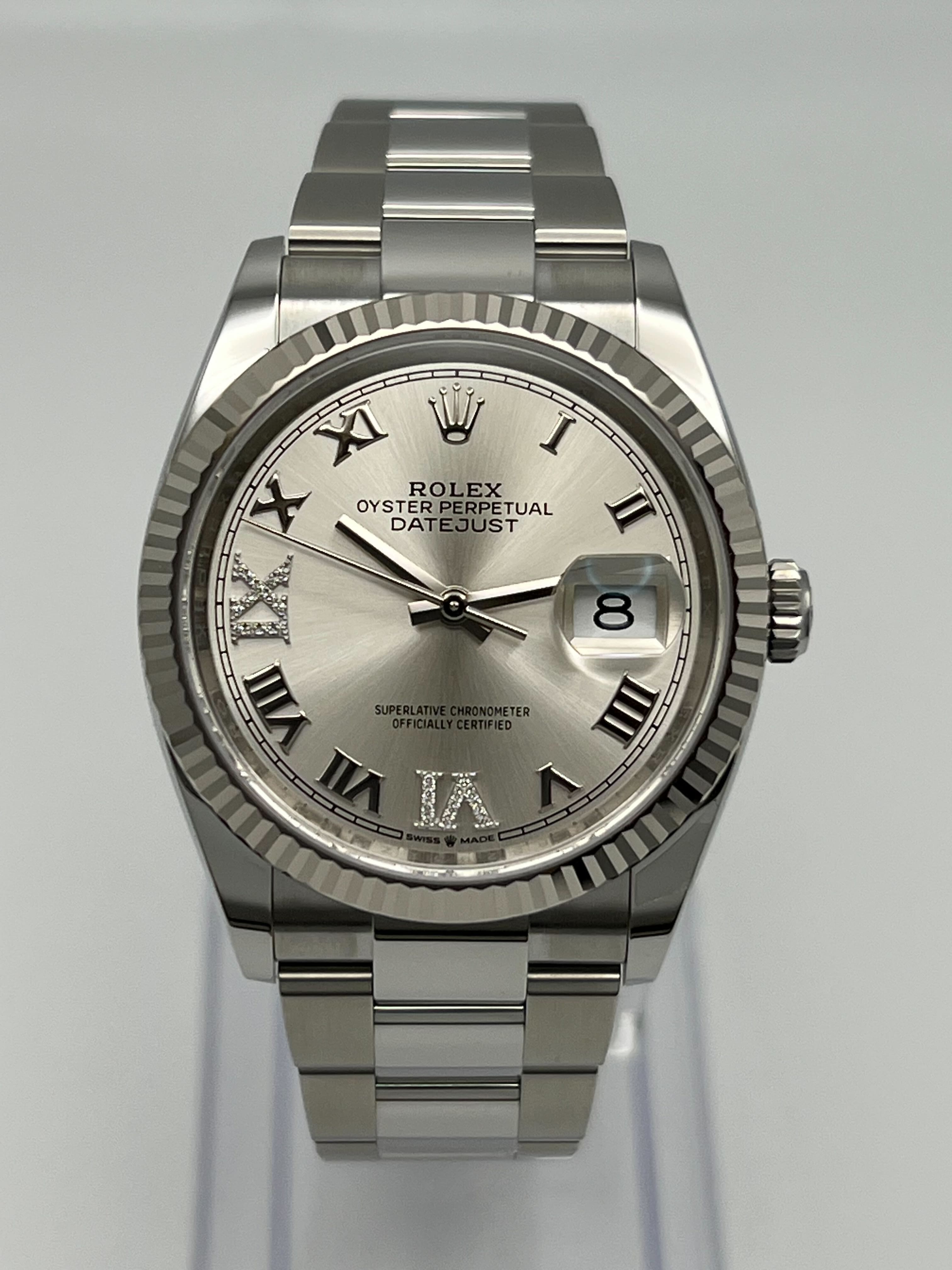 Luxury Watch Rolex Datejust 36 White Gold & Stainless Steel Silver Dial 126234 Wrist Aficionado