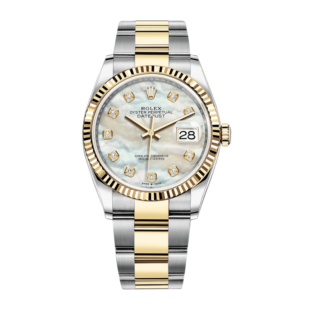 Rolex Datejust 36mm Yellow Gold Steel MOP Diamond Dial Oyster 126233-0024 Wrist Aficionado