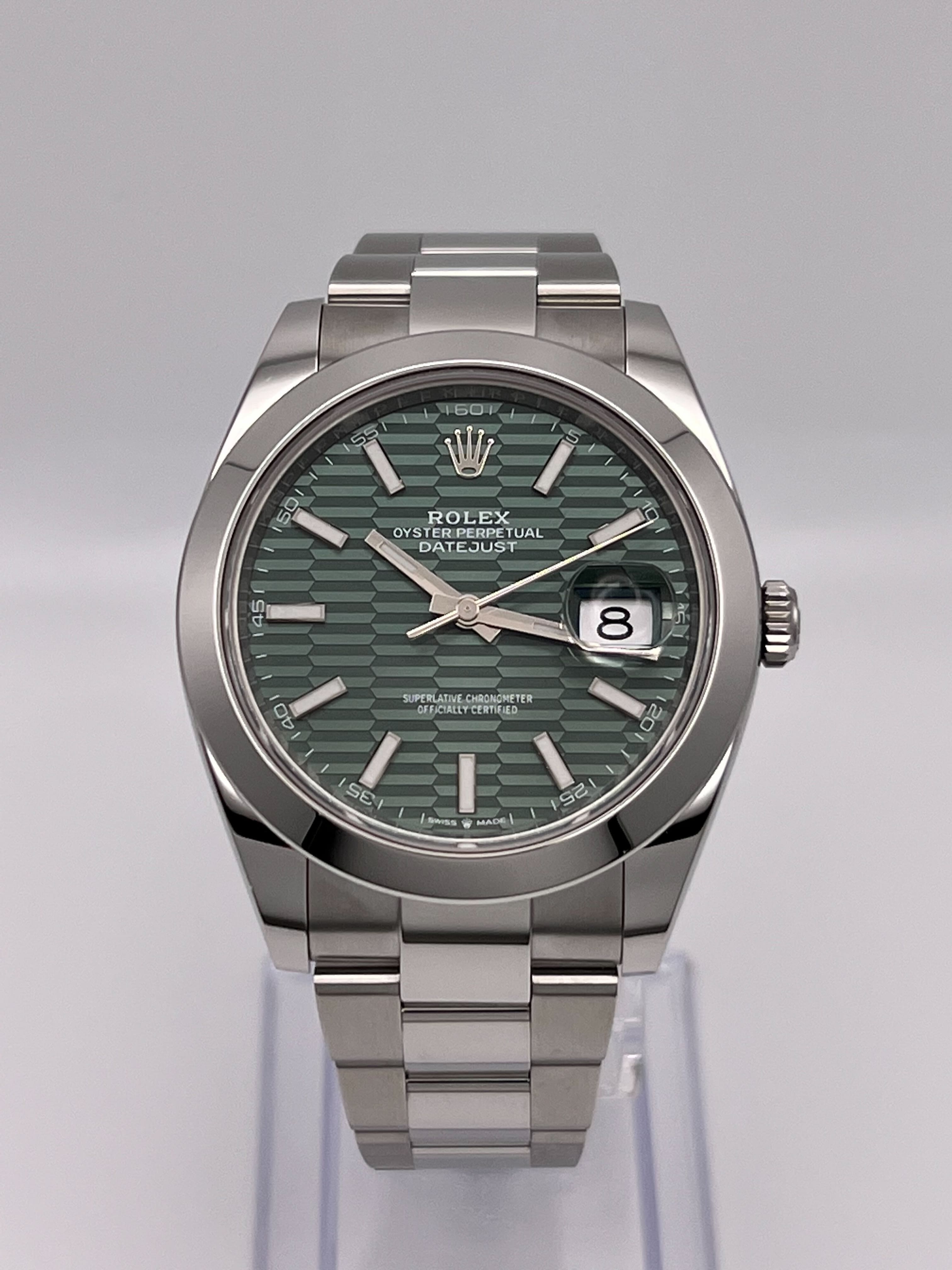 Rolex Datejust 41 Mint Green Fluted-Motif Dial Steel Oyster Bracelet 126300 Wrist Aficionado
