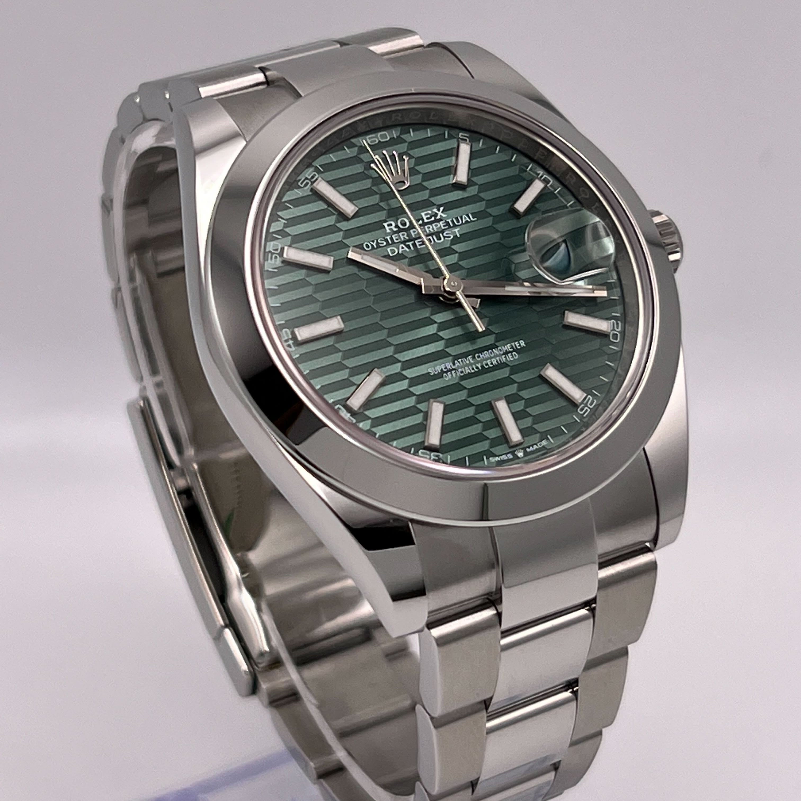 Rolex Datejust 41 Mint Green Fluted-Motif Dial Steel Oyster Bracelet 126300 Wrist Aficionado