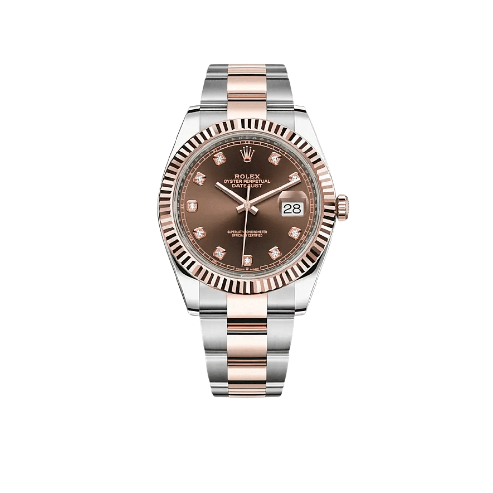 Luxury Watch Rolex Datejust 41 Rose Gold & Stainless Steel Chocolate Diamond Dial 126331 Wrist Aficionado