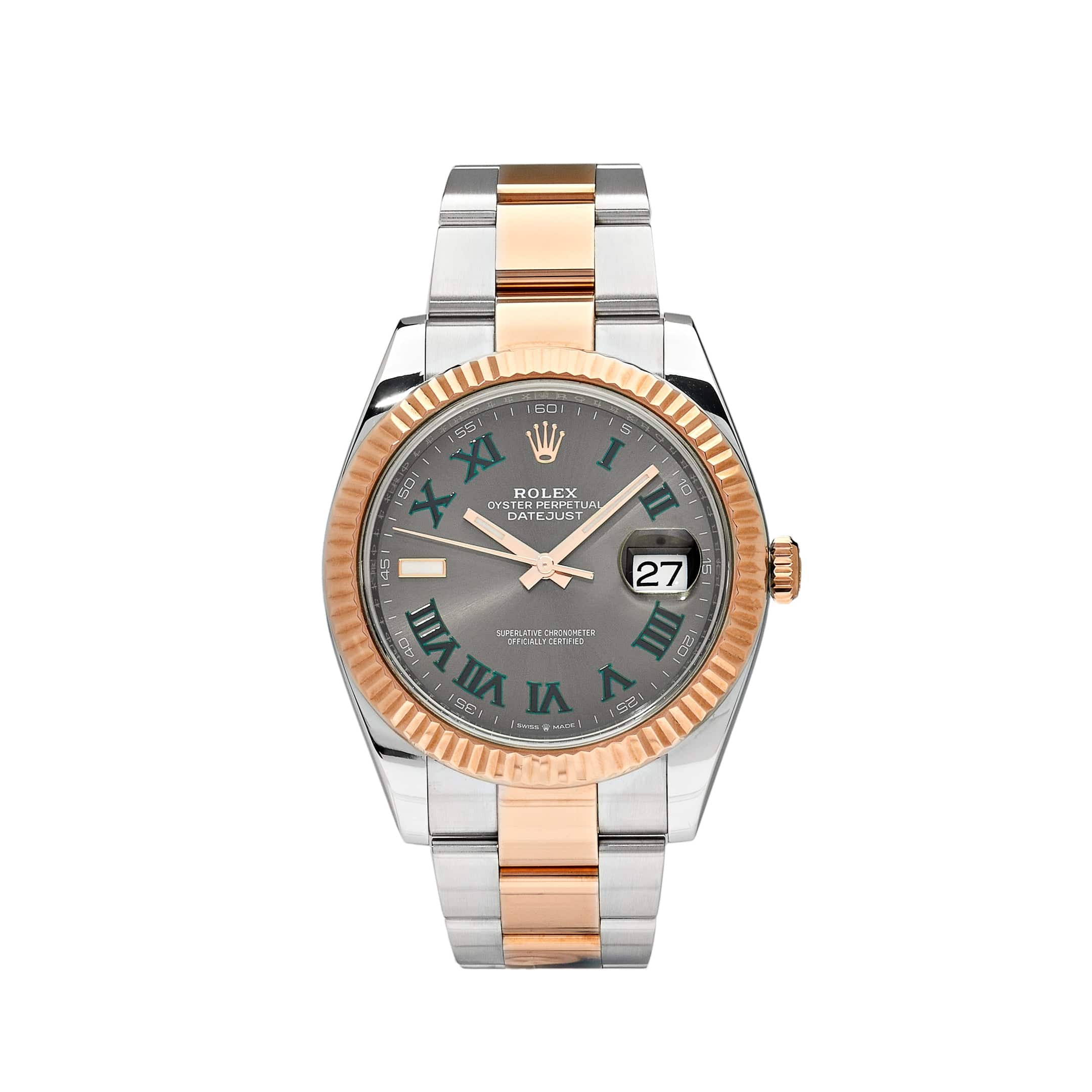 Luxury Watch Rolex Datejust 41 Rose Gold & Steel Wimbledon Dial 126331 Wrist Aficionado