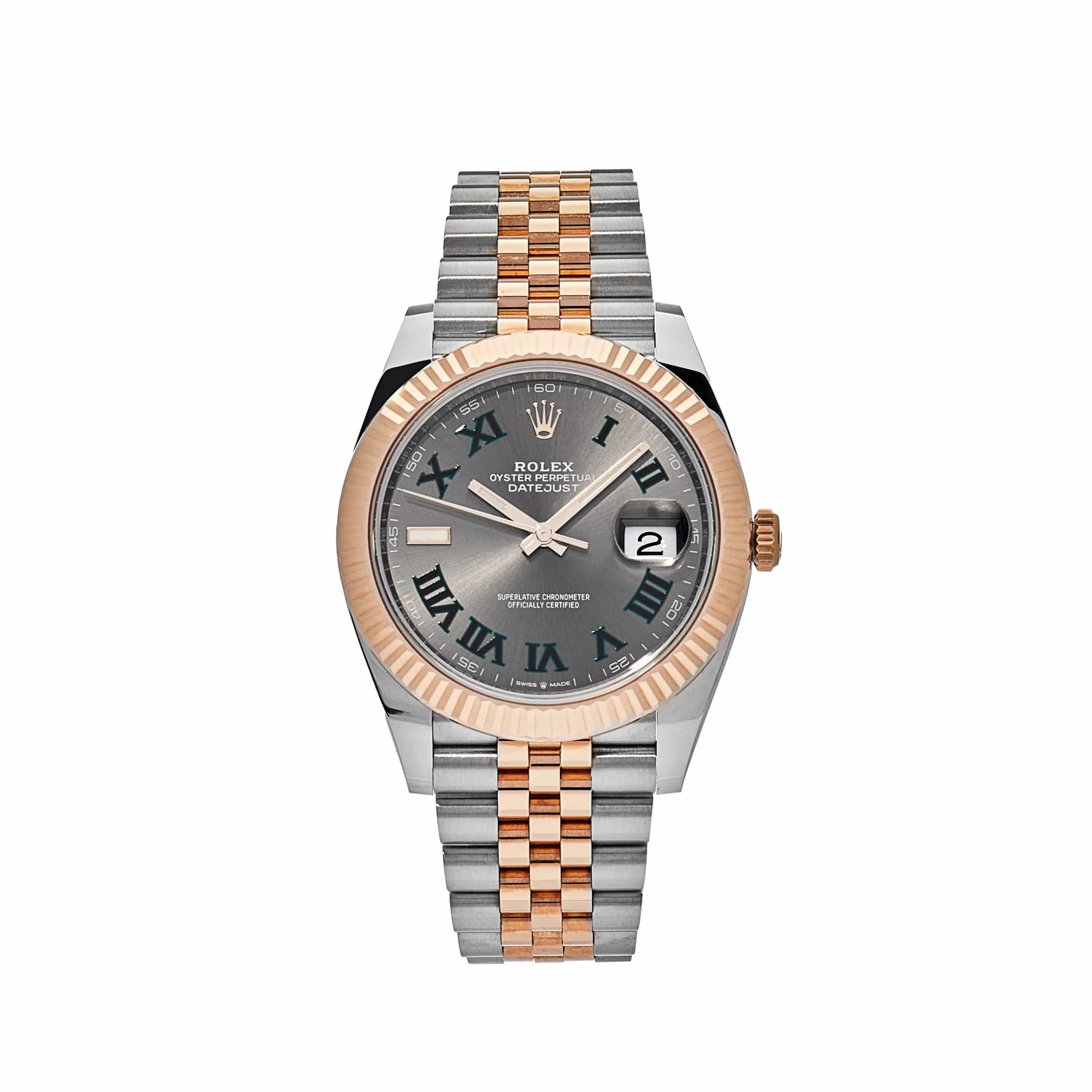 Luxury Watch Rolex Datejust 41 Rose Gold & Steel Wimbledon Dial Jubilee 126331 Wrist Aficionado