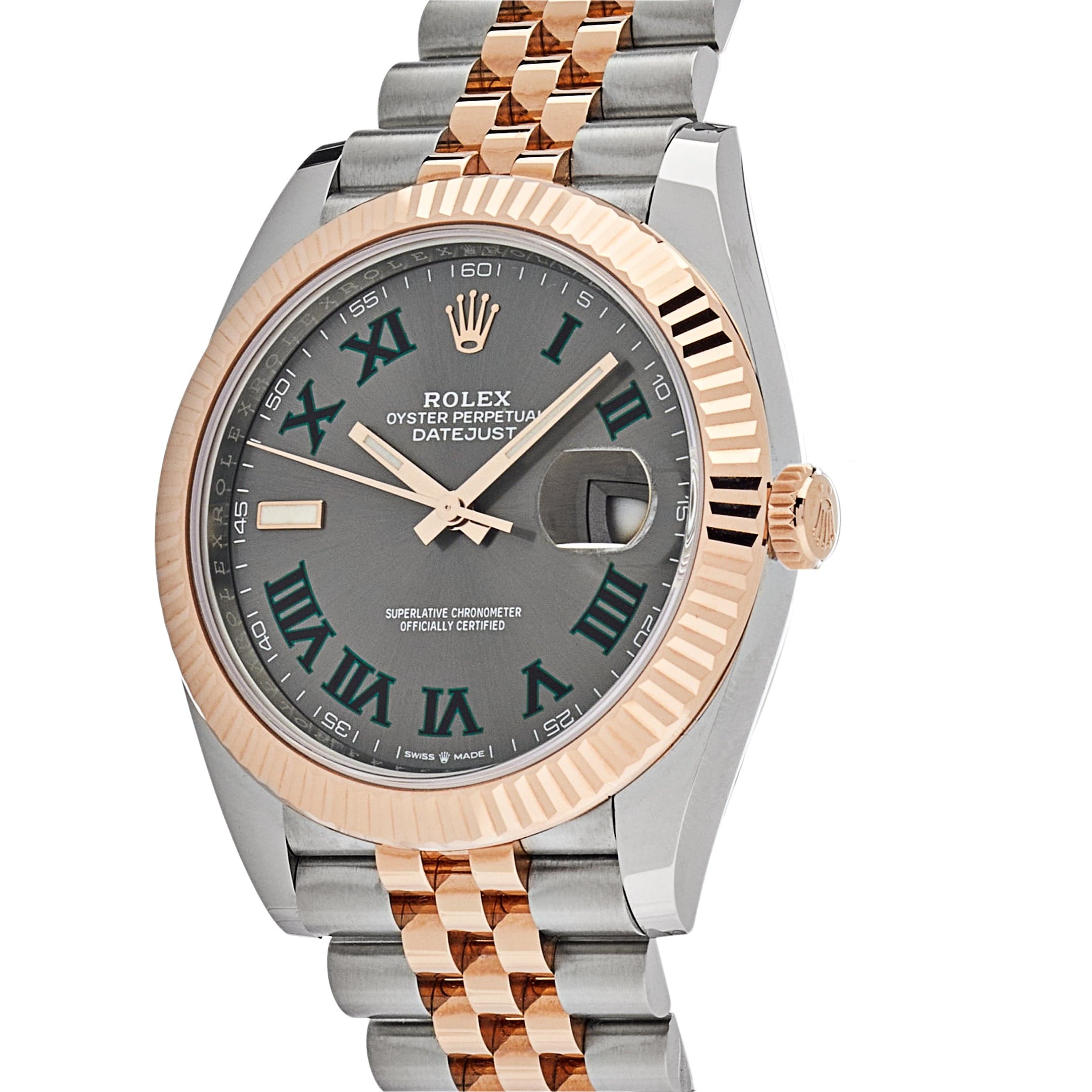 Luxury Watch Rolex Datejust 41 Rose Gold & Steel Wimbledon Dial Jubilee 126331 Wrist Aficionado