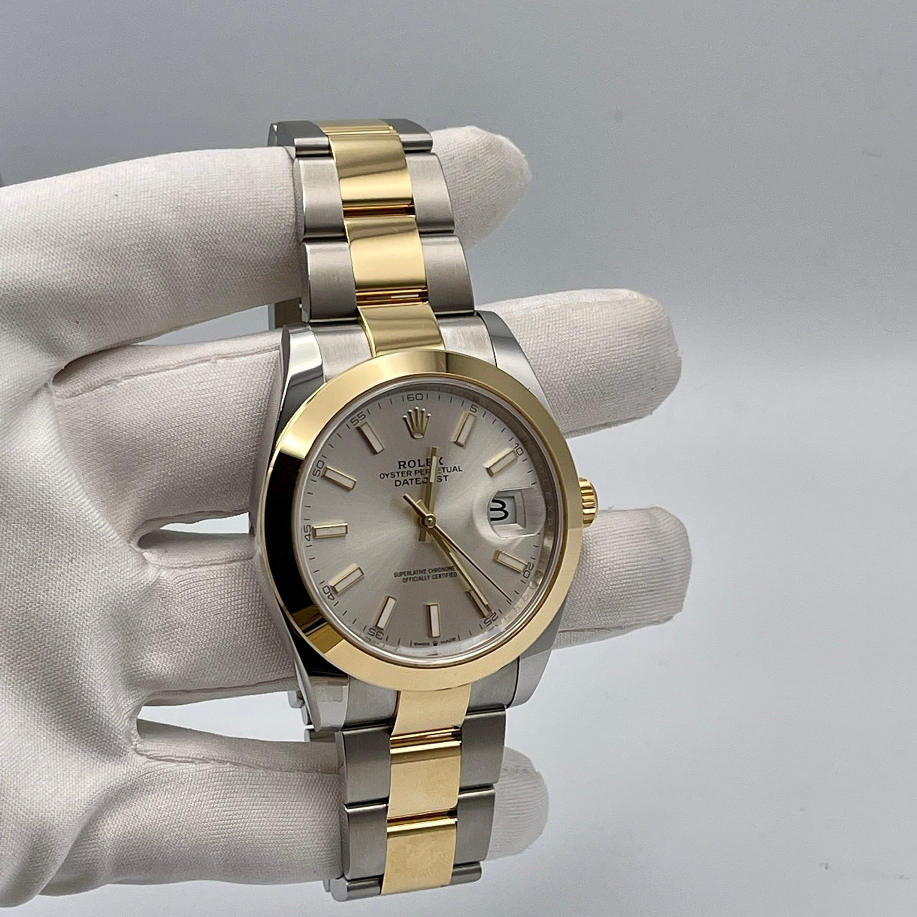 Luxury Watch Rolex Datejust 41 Yellow Gold & Stainless Steel Silver Dial 126303 Wrist Aficionado