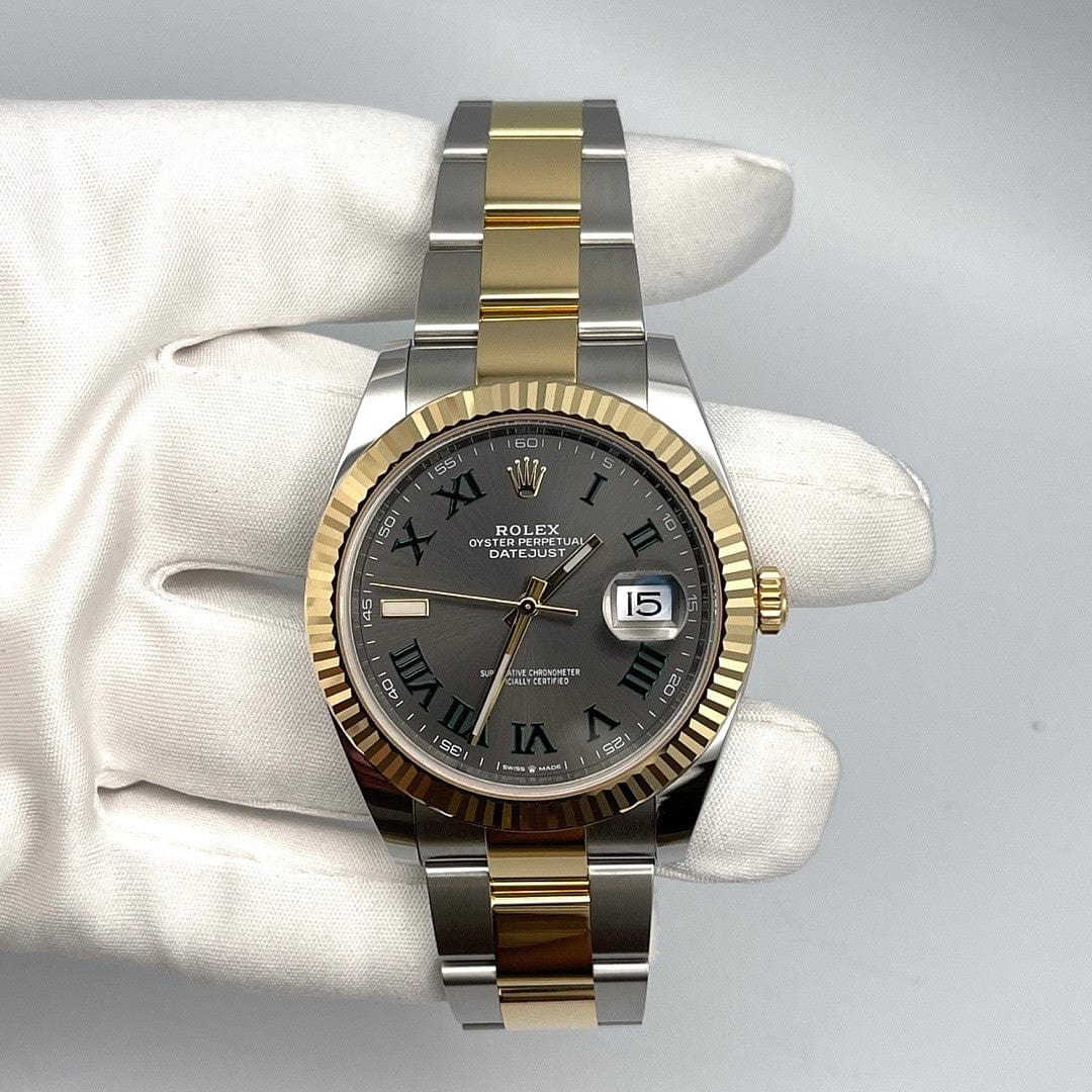 Luxury Watch Rolex Datejust 41 Yellow Gold & Stainless Steel Slate/Green Roman Dial 126333 Wrist Aficionado
