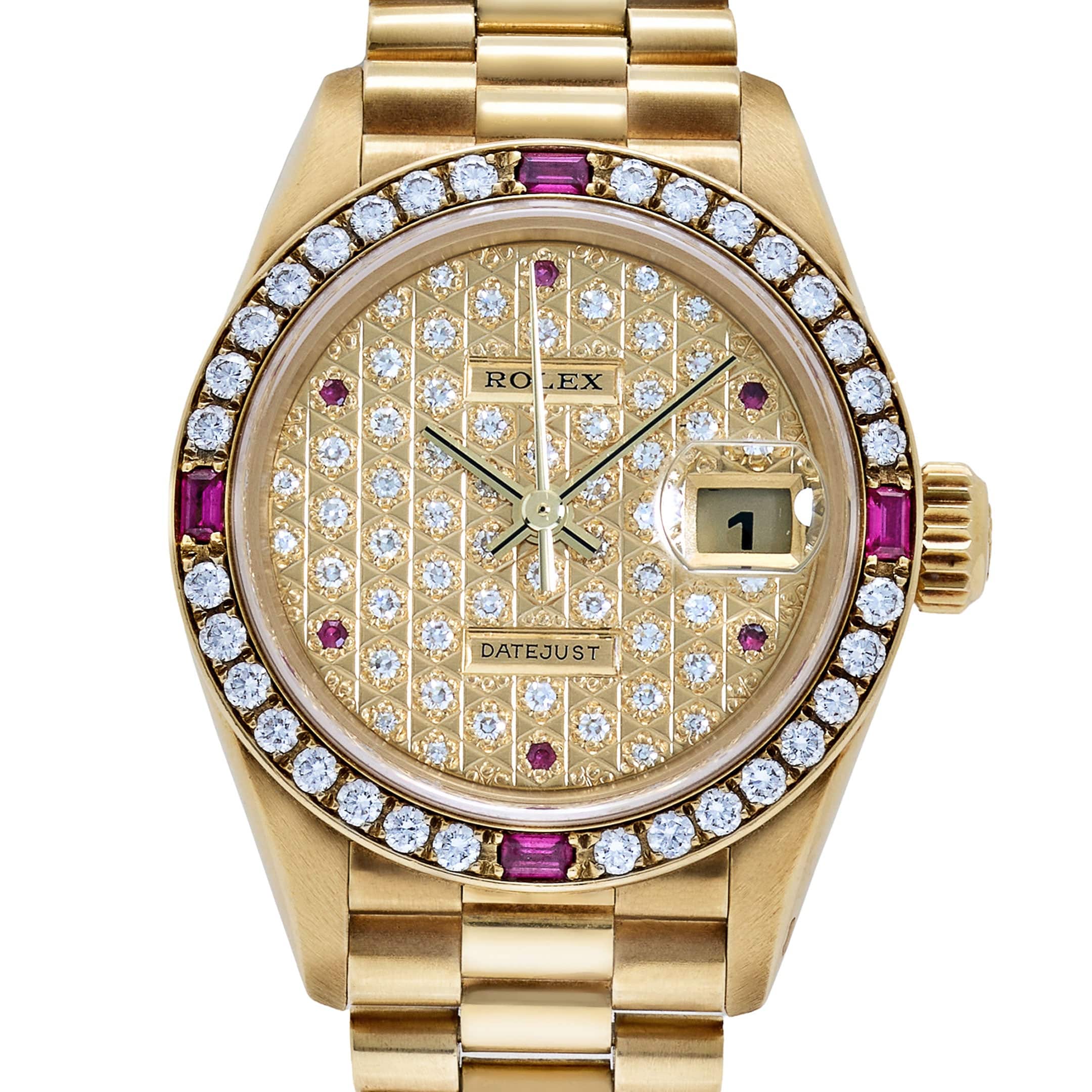 Rolex Datejust 79068 'Ladies' Yellow Gold Diamond Ruby Dial and Bezel (1995)