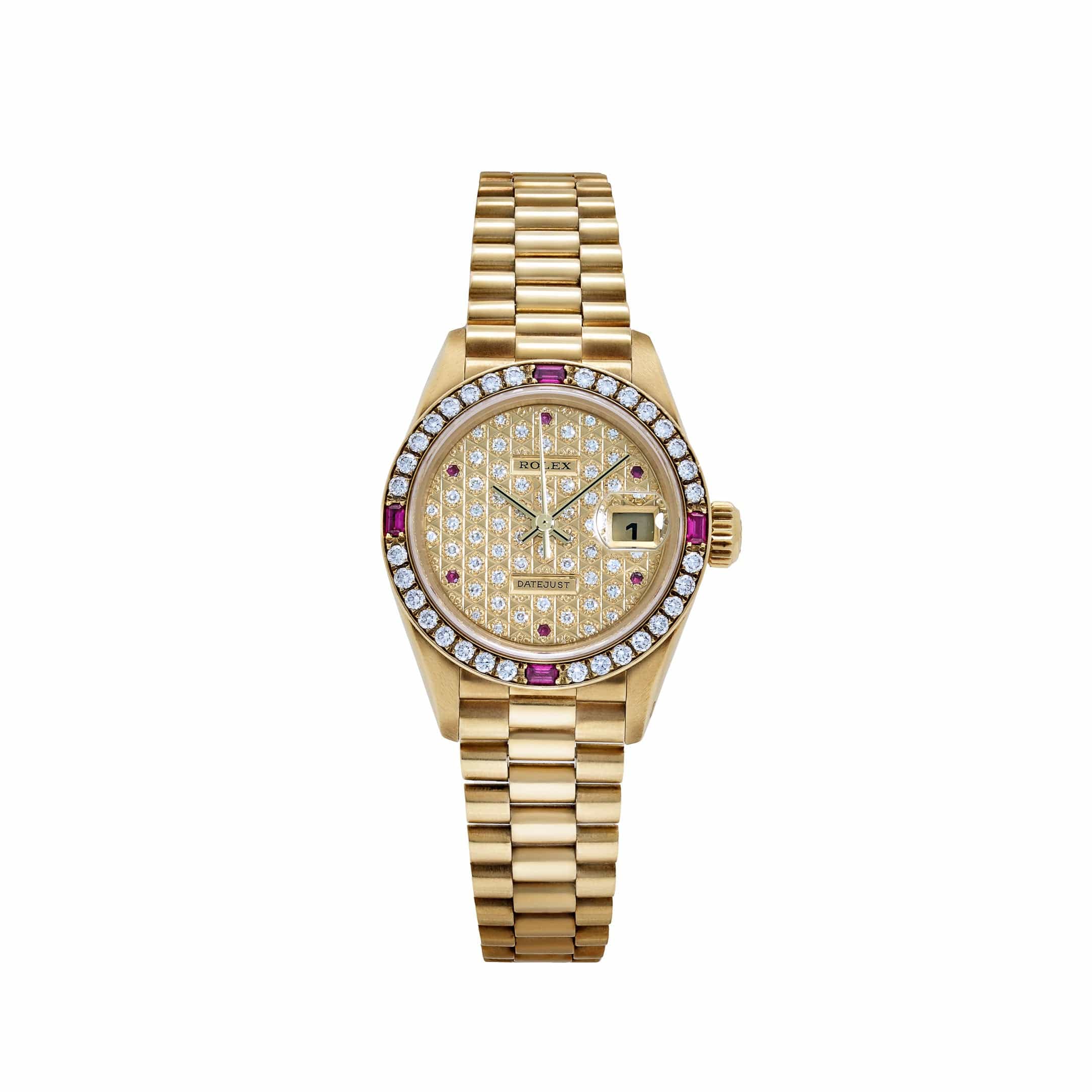 Rolex Datejust 79068 'Ladies' Yellow Gold Diamond Ruby Dial and