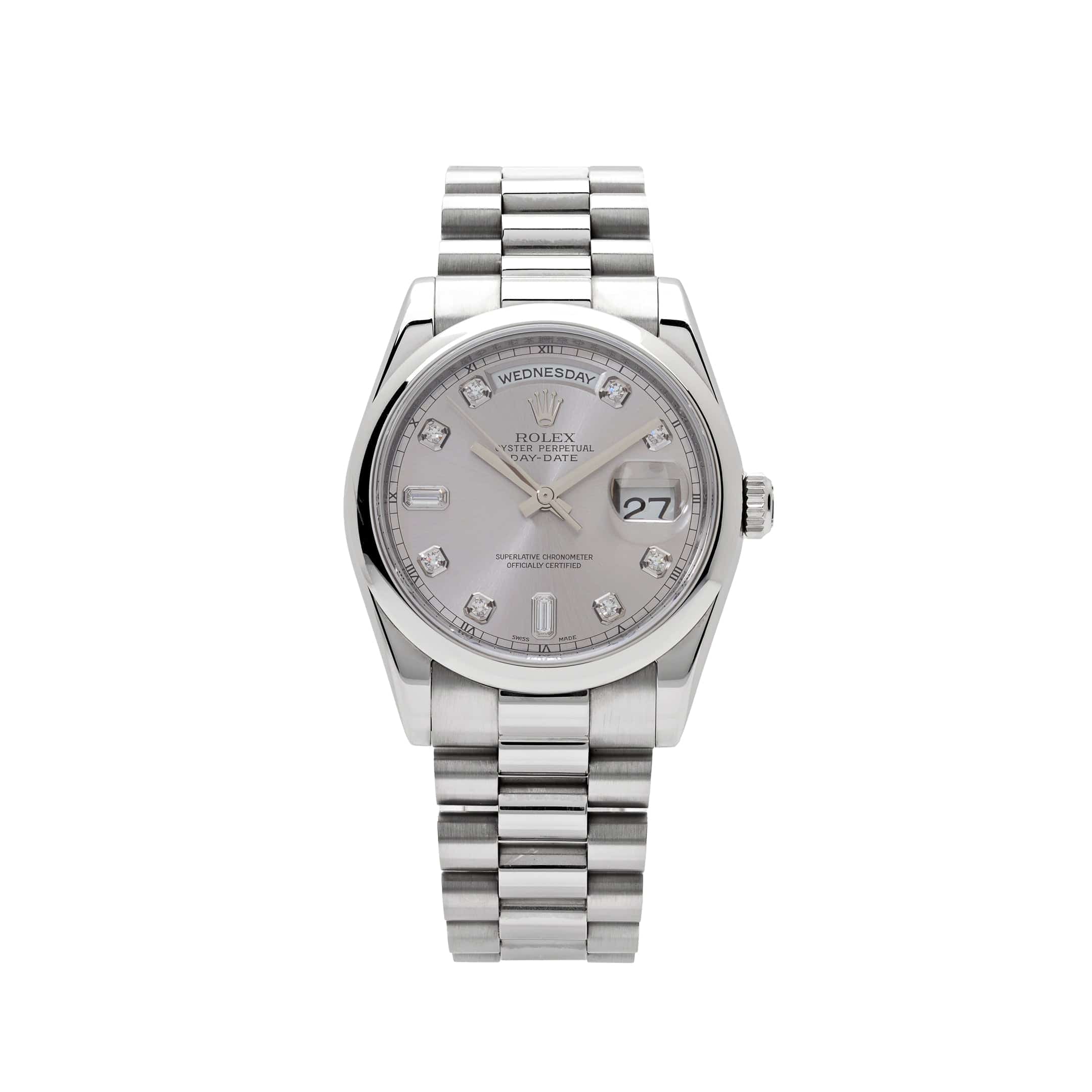 Rolex Day-Date 118206 Platinum Silver Diamond Dial (2022)