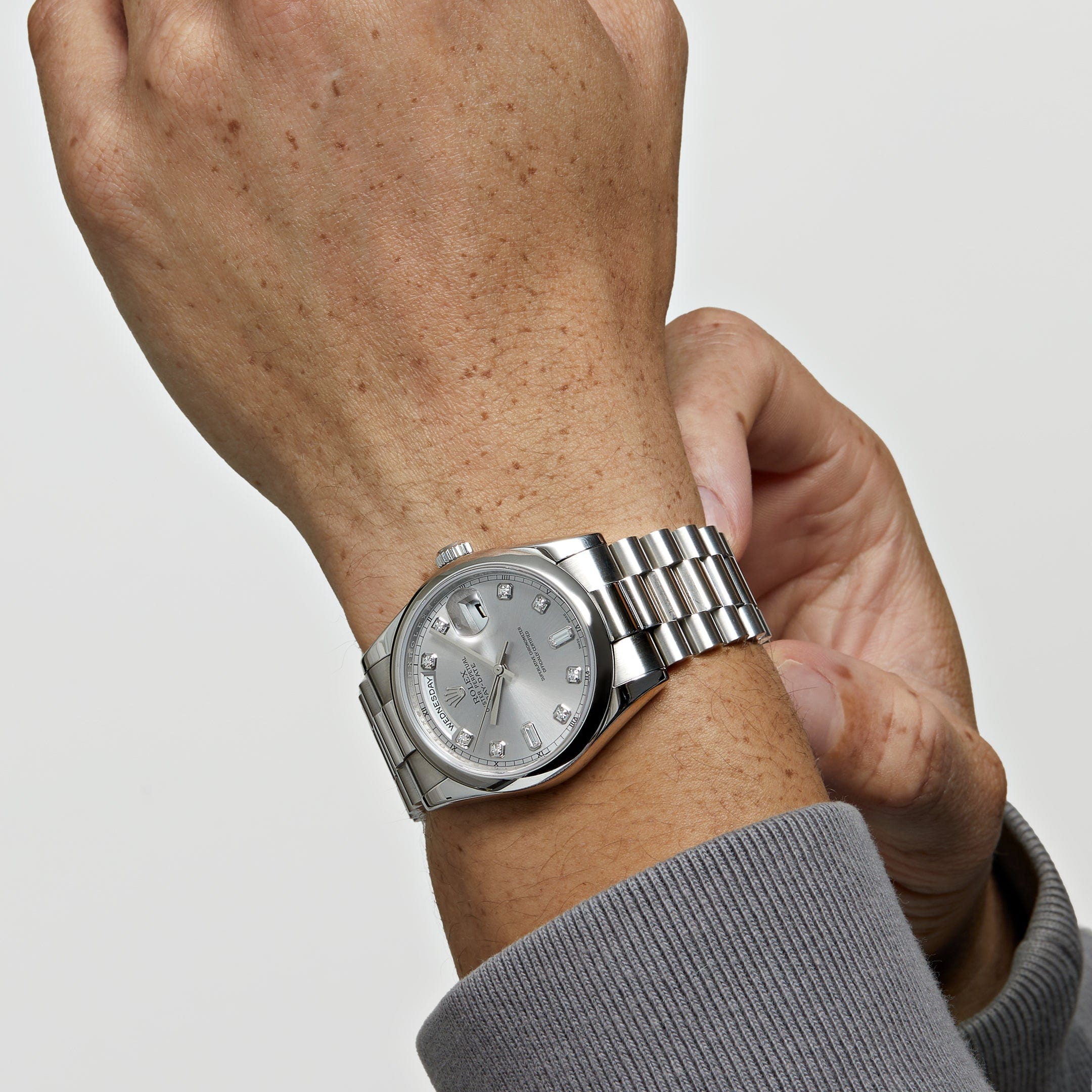 Rolex Day-Date 118206 Platinum Silver Diamond Dial (2022)