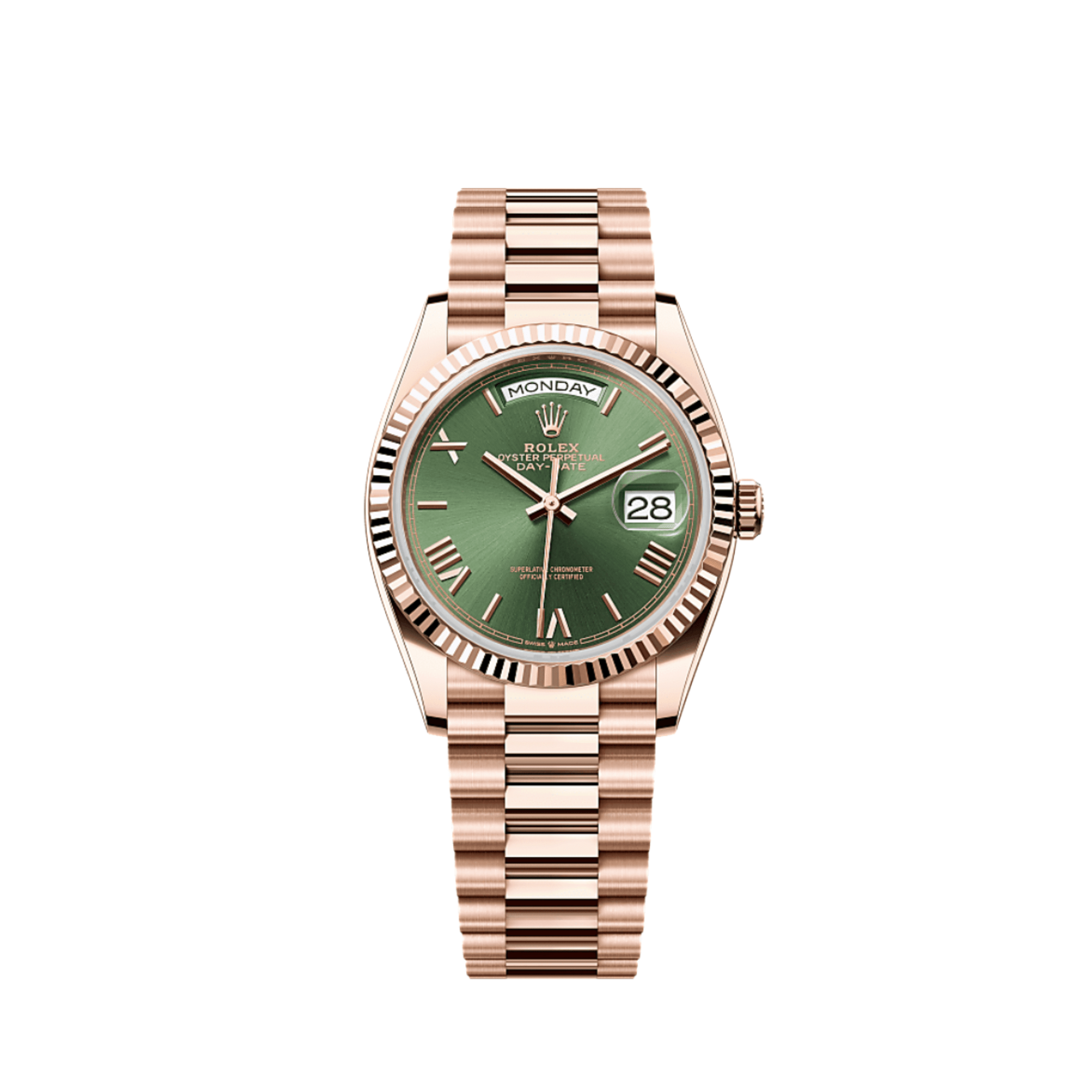 Rolex Day-Date 128235 Rose Gold Olive Green Dial (2025)