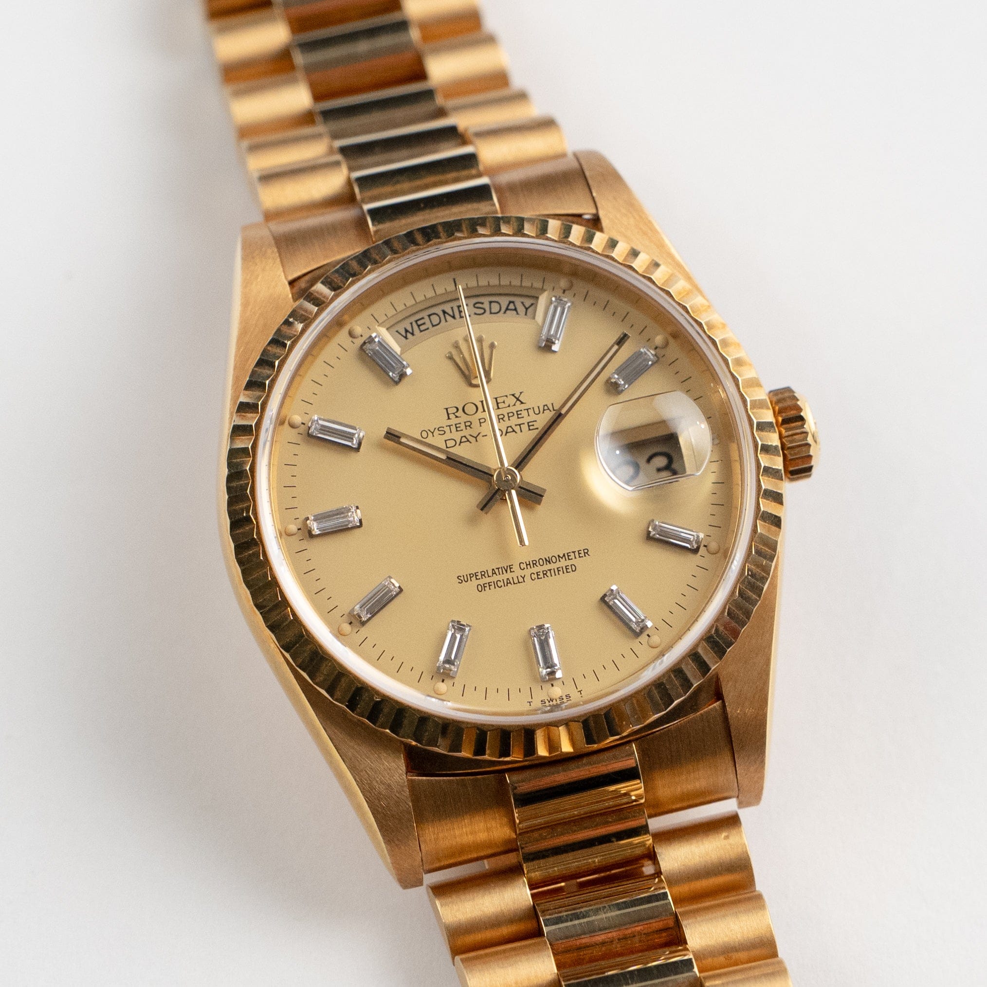 Rolex Day-Date 18238 Yellow Gold Champagne Diamond Baguette Dial (1991)